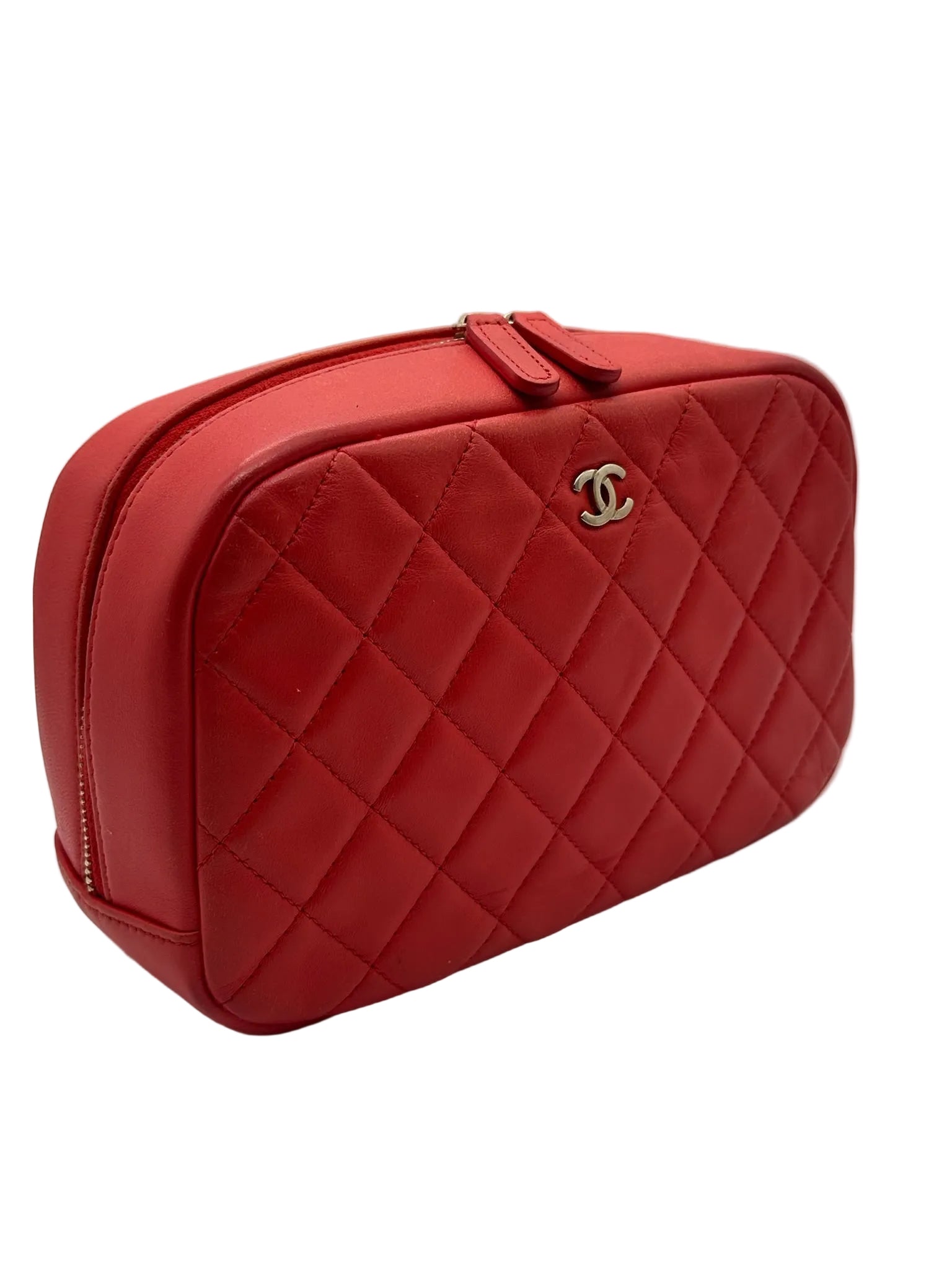 Chanel Curvy Pouch Trousse in red/coral lambskin