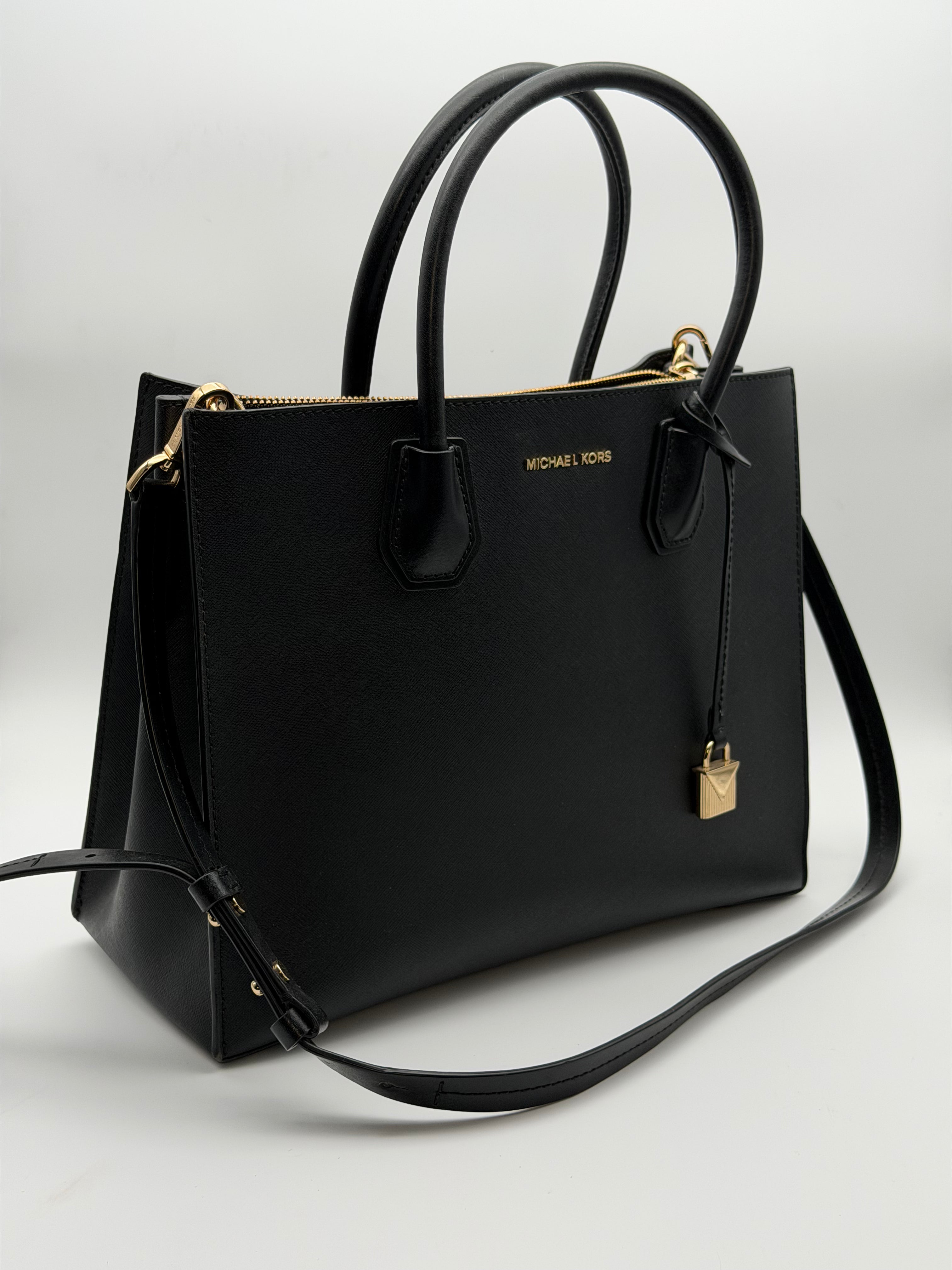 Michael Kors Mercer Tote Bag media a tracolla in pelle Saffiano Nera