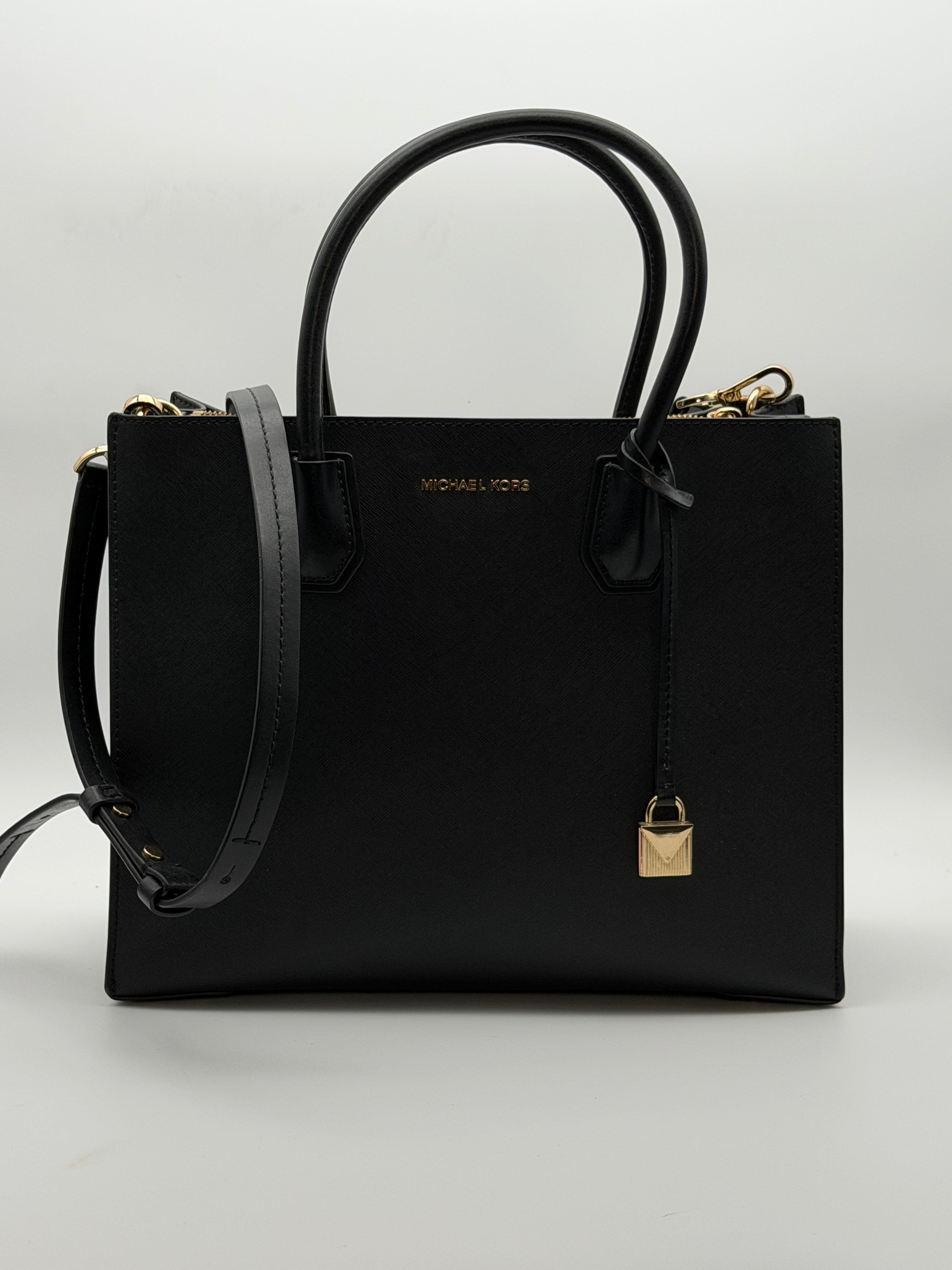 Michael Kors Mercer Tote Bag media a tracolla in pelle Saffiano Nera