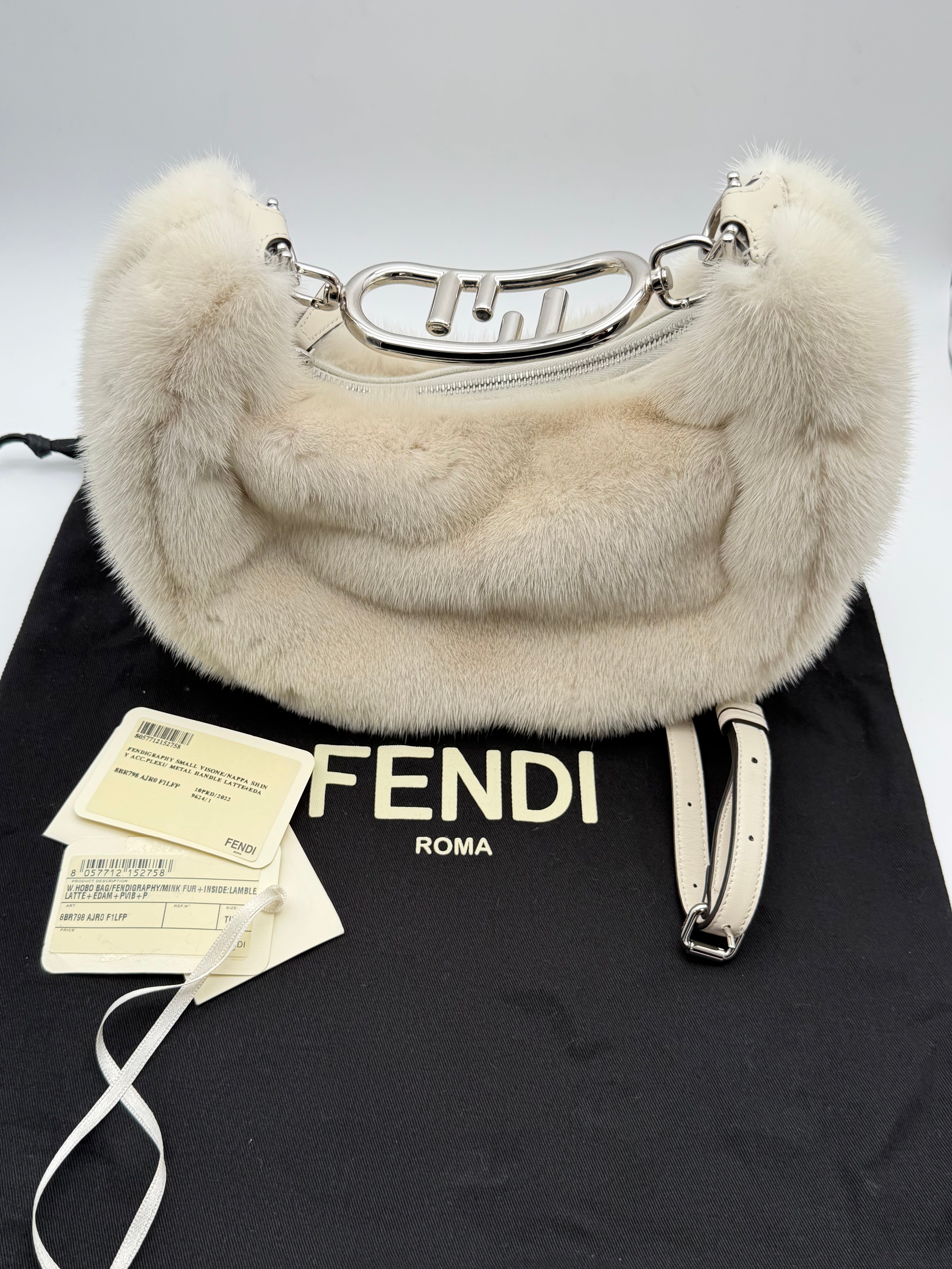 Fendi Fendigraphy Edizione Limitata in pelliccia di visone bianco latte misura small
