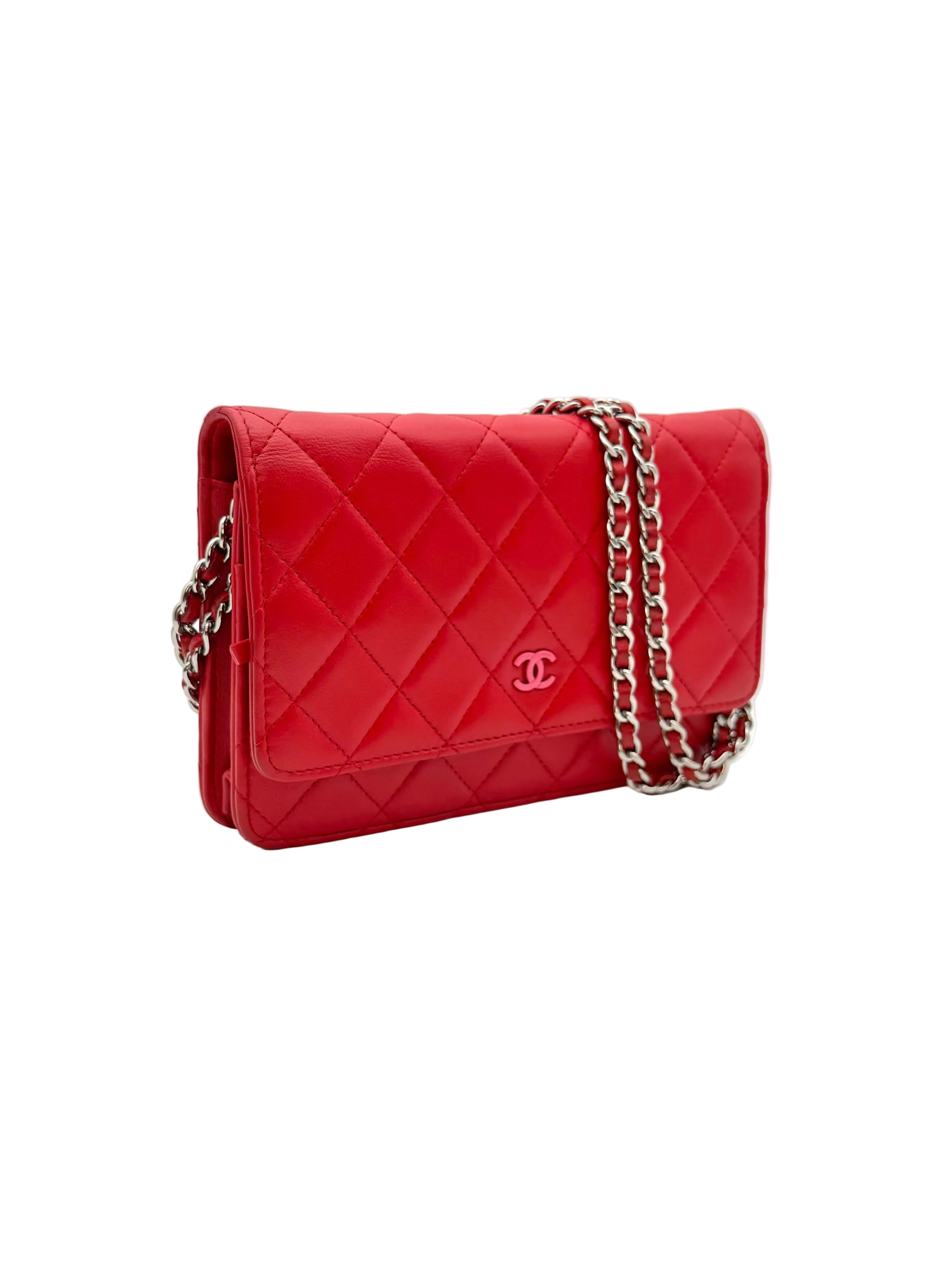 Chanel Limited Edition Red Lambskin Wallet on Chain