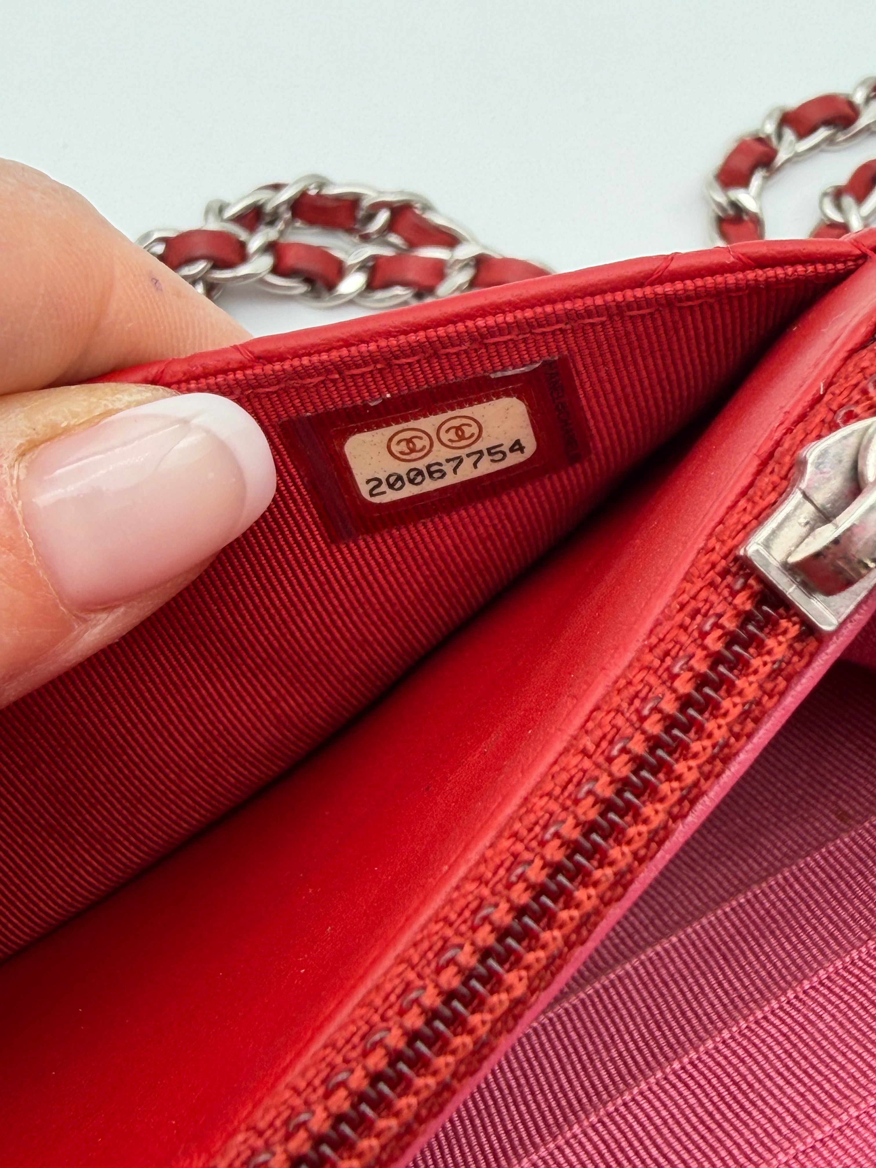 Chanel Limited Edition Red Lambskin Wallet on Chain