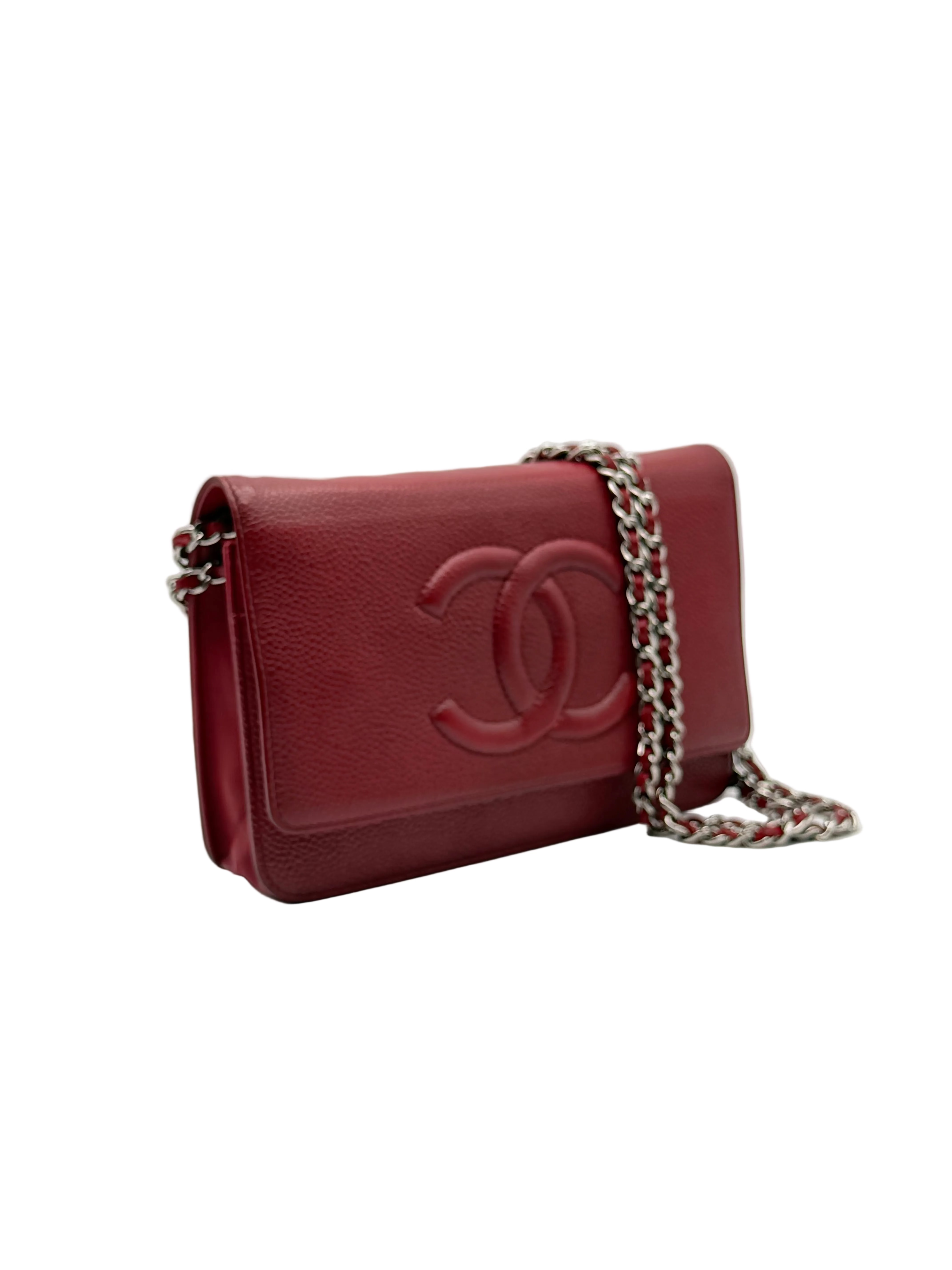Chanel Timeless Double C Wallet on Chain in Red Caviar Calfskin