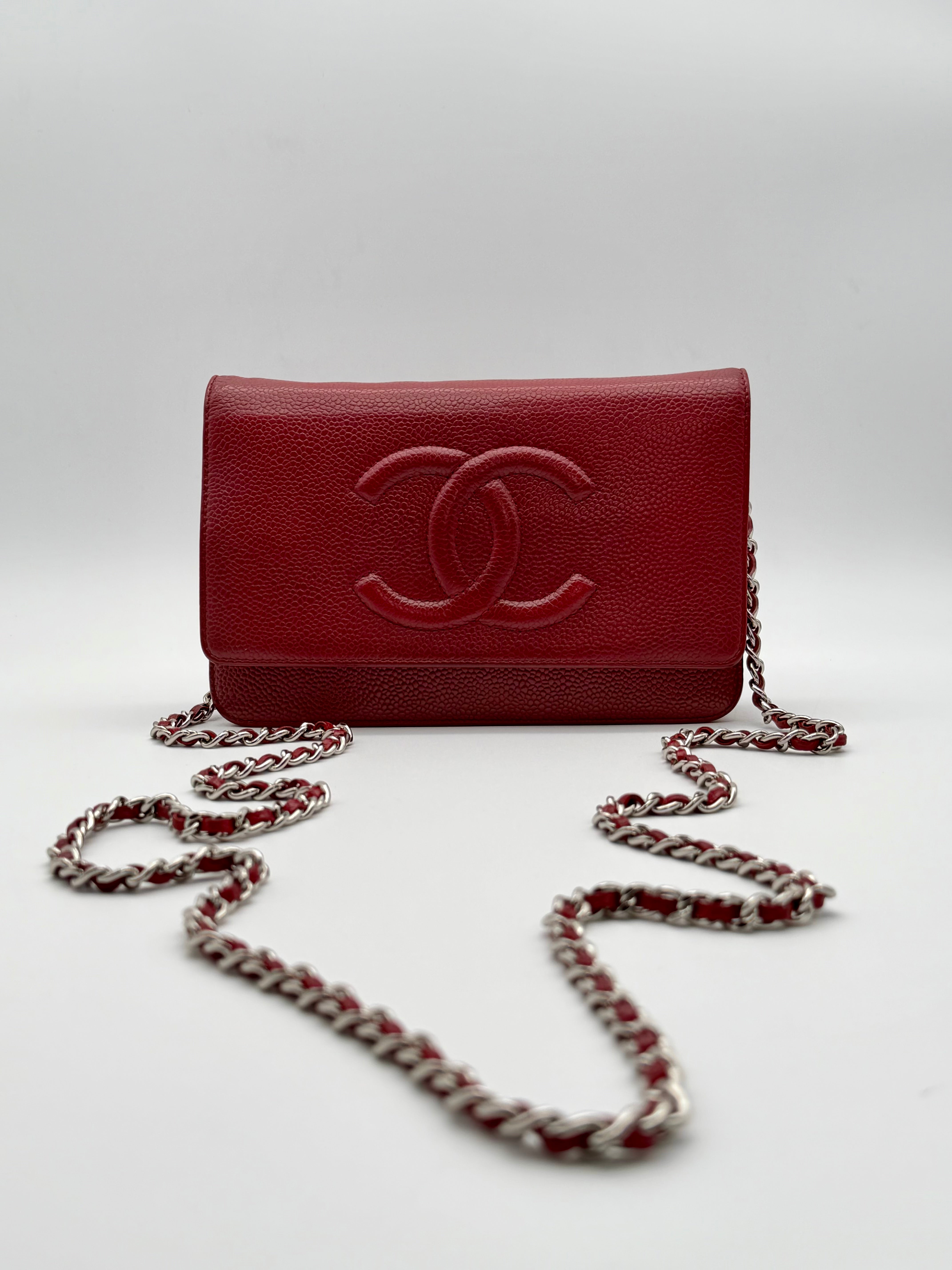 Chanel Wallet on Chain Timeless Double C in pelle di vitello Caviar rossa