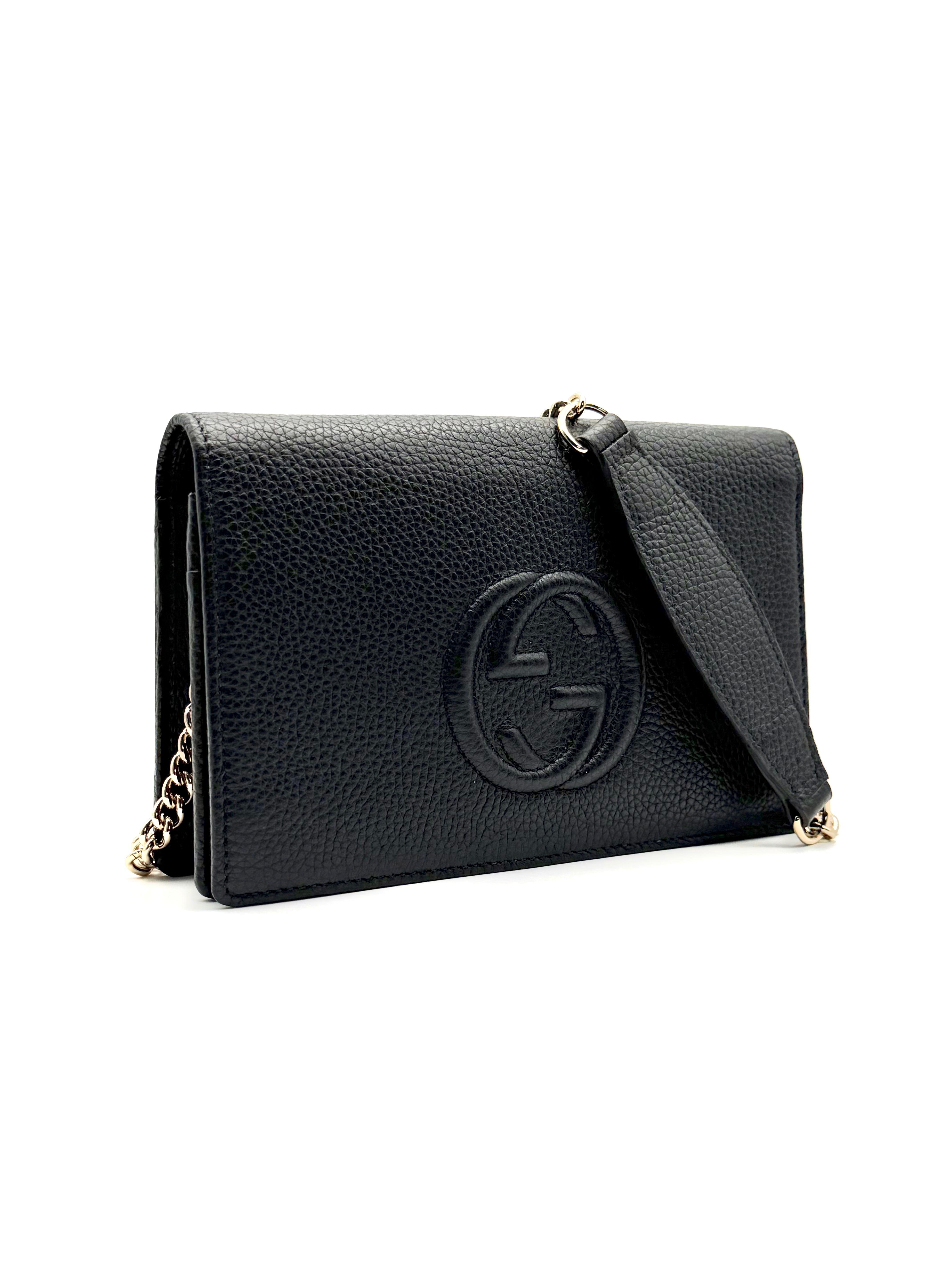 Gucci Soho Wallet on Chain GG in pelle martellata nera