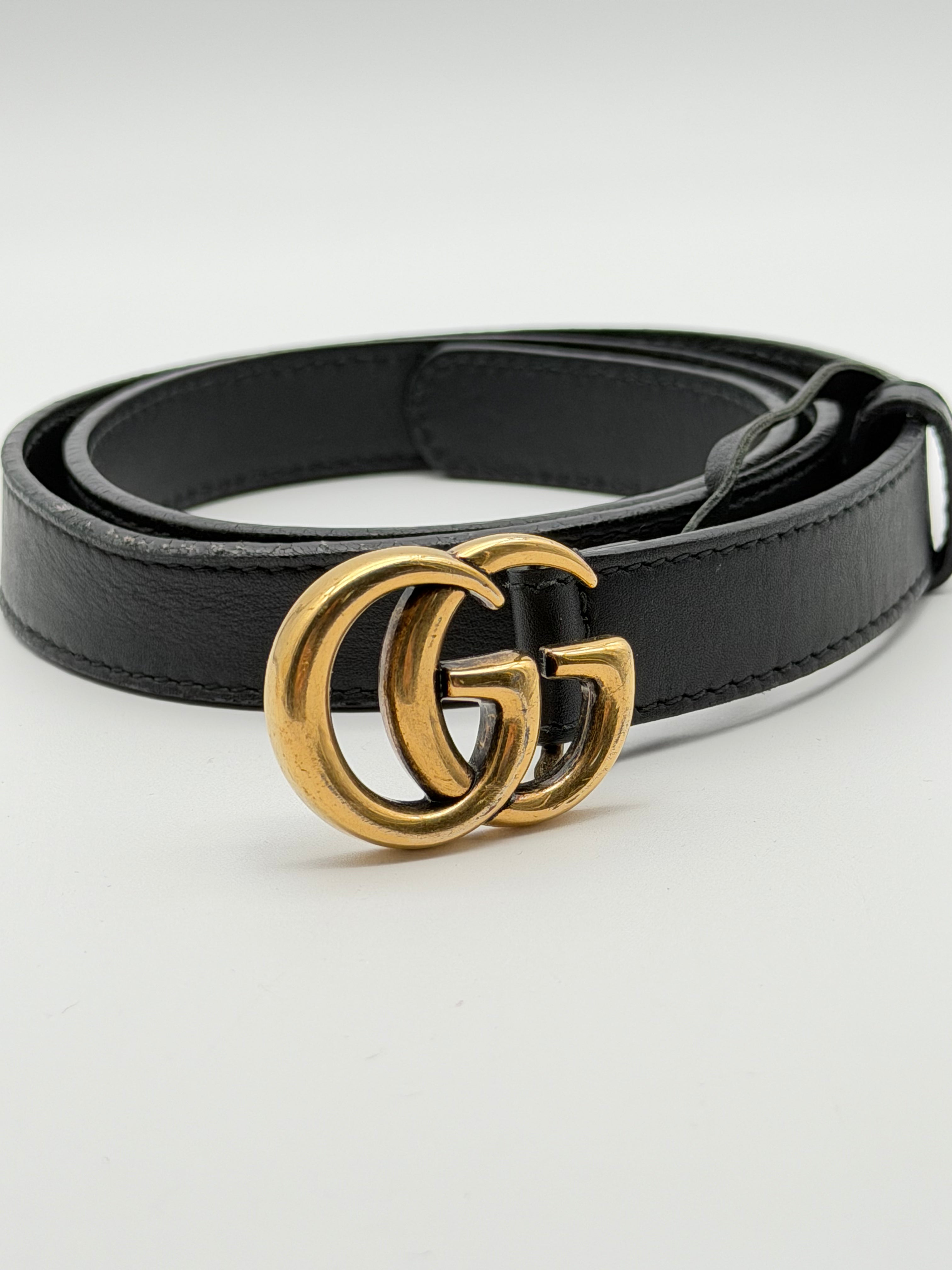 Gucci Cintura GG Marmont 70cm in pelle di vitello nera