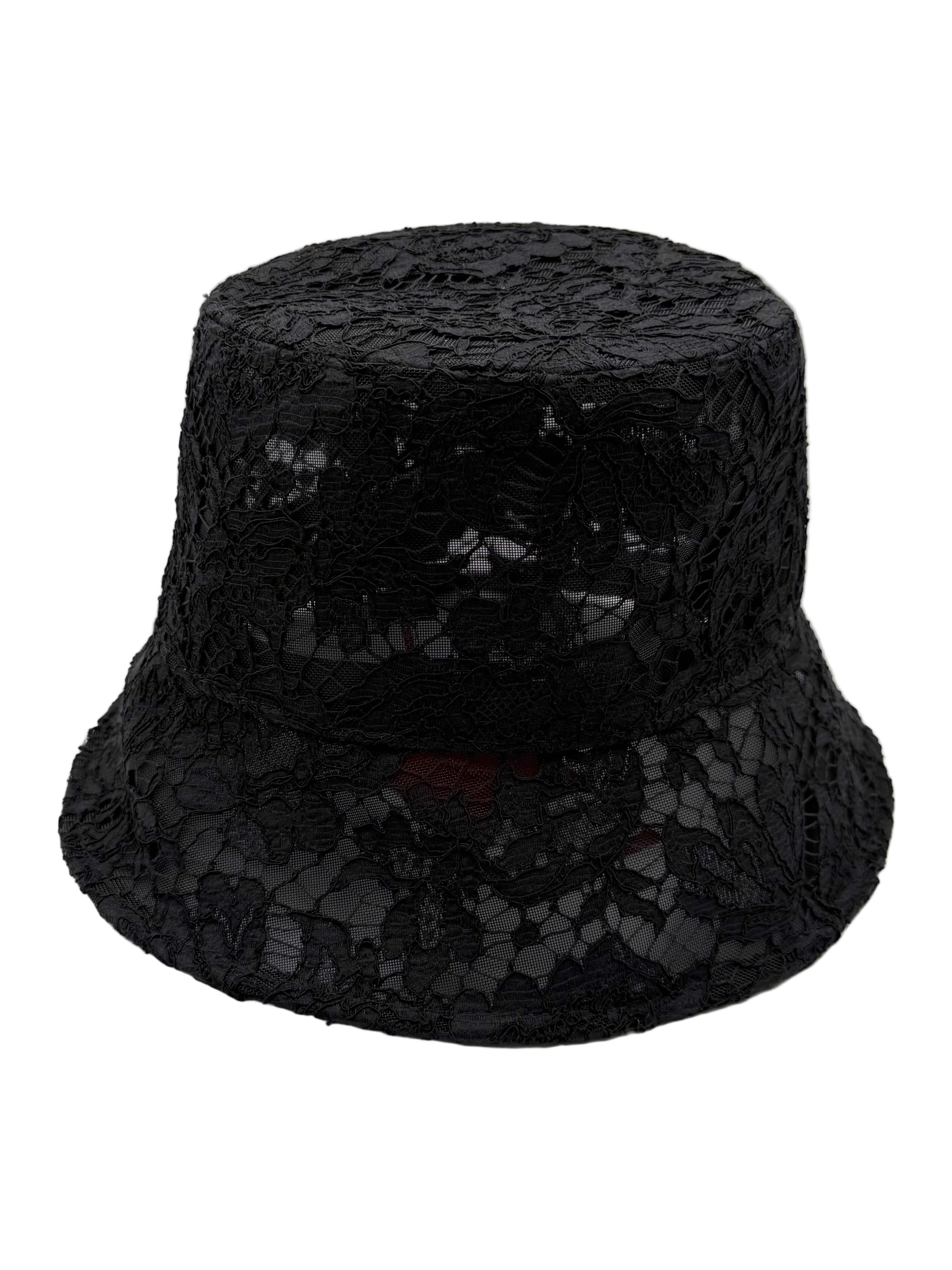 Valentino Garavani Cappello a secchiello in rete floreale di misto cotone nero in pizzo