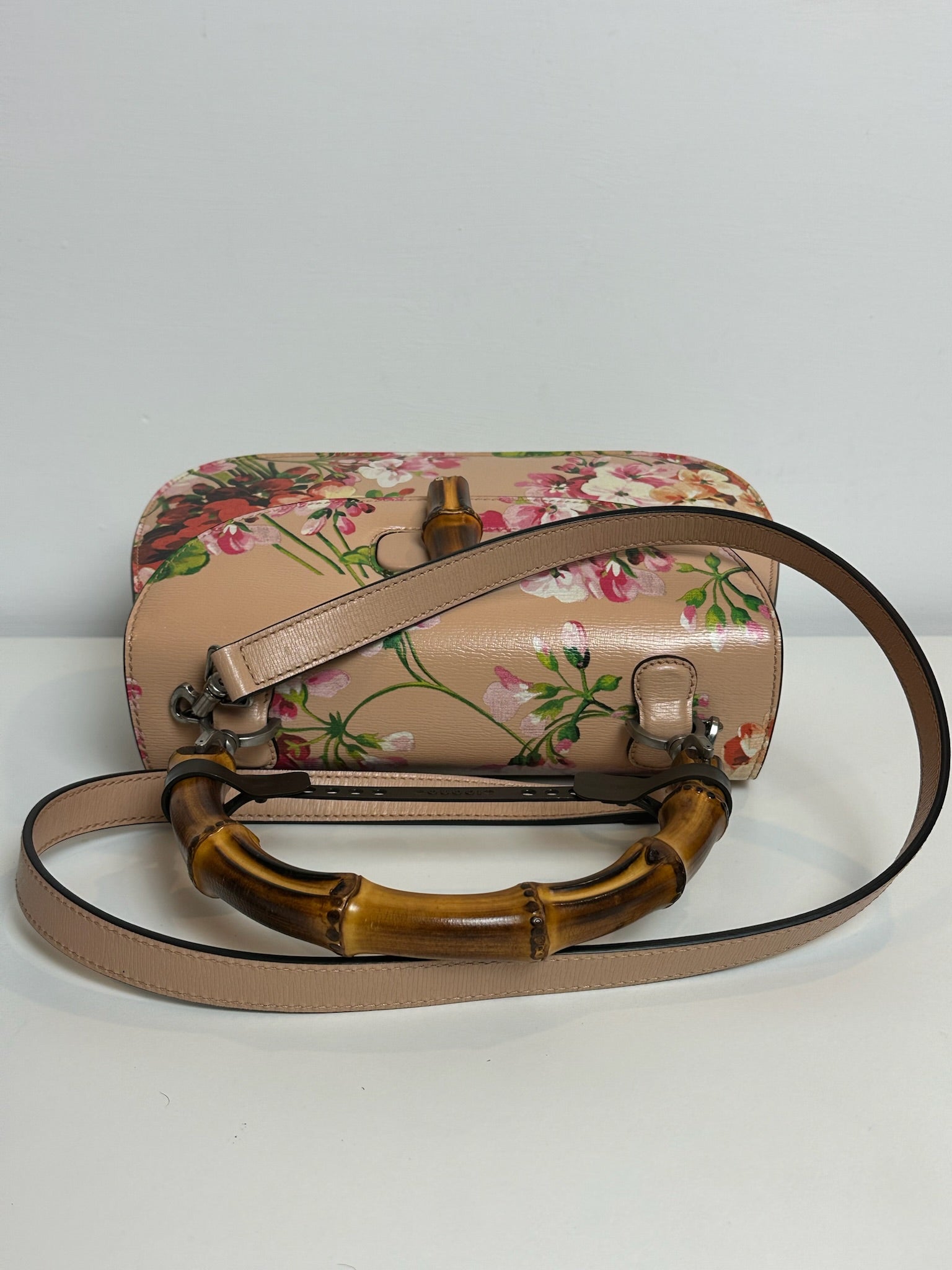 Gucci Limited Edition Bloom Museum Bag in powder leather with floral print and bamboo