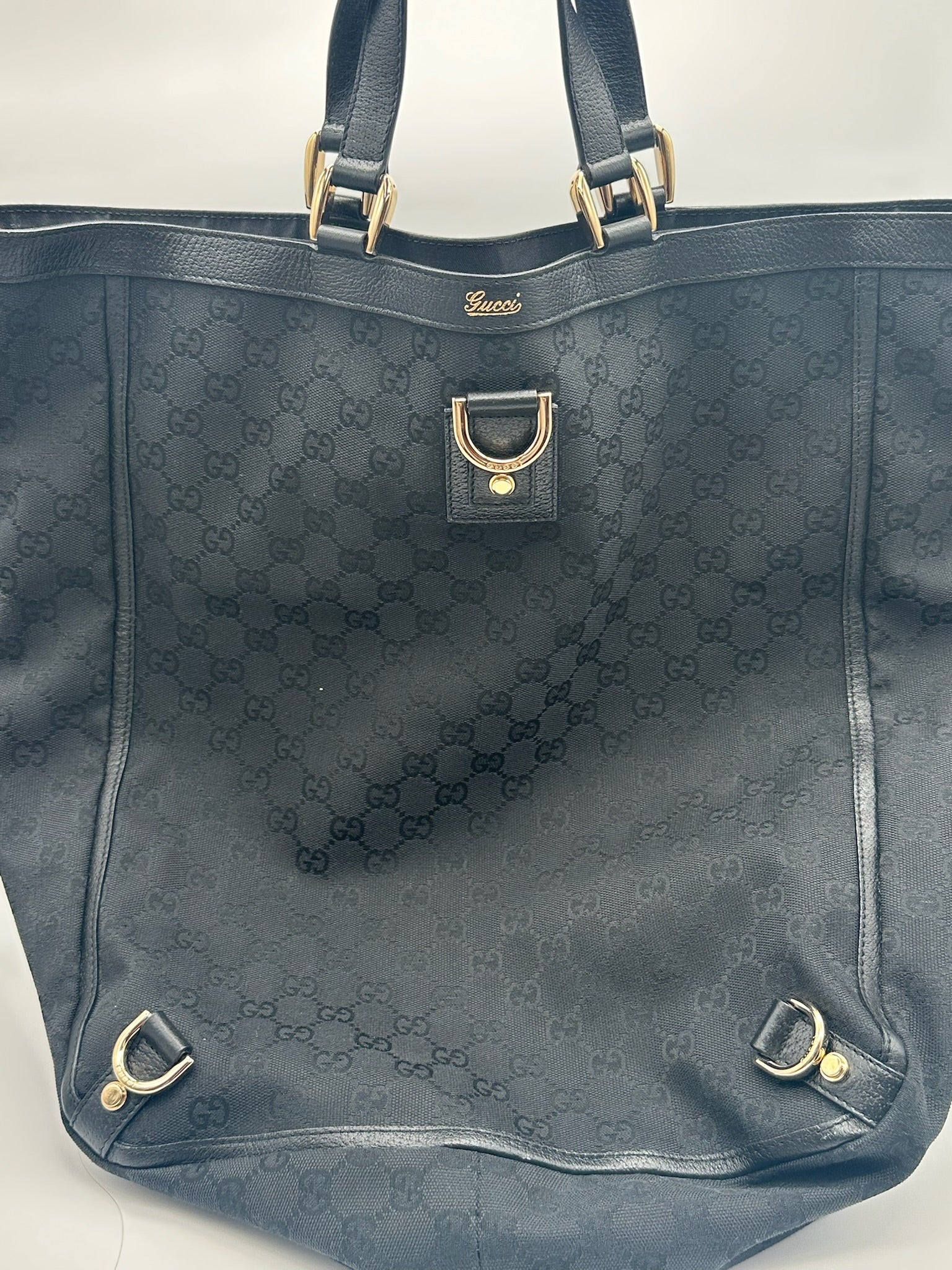 Gucci Borsa Abbey D-Ring Tote Bag misura grande in tela GG Supreme nera