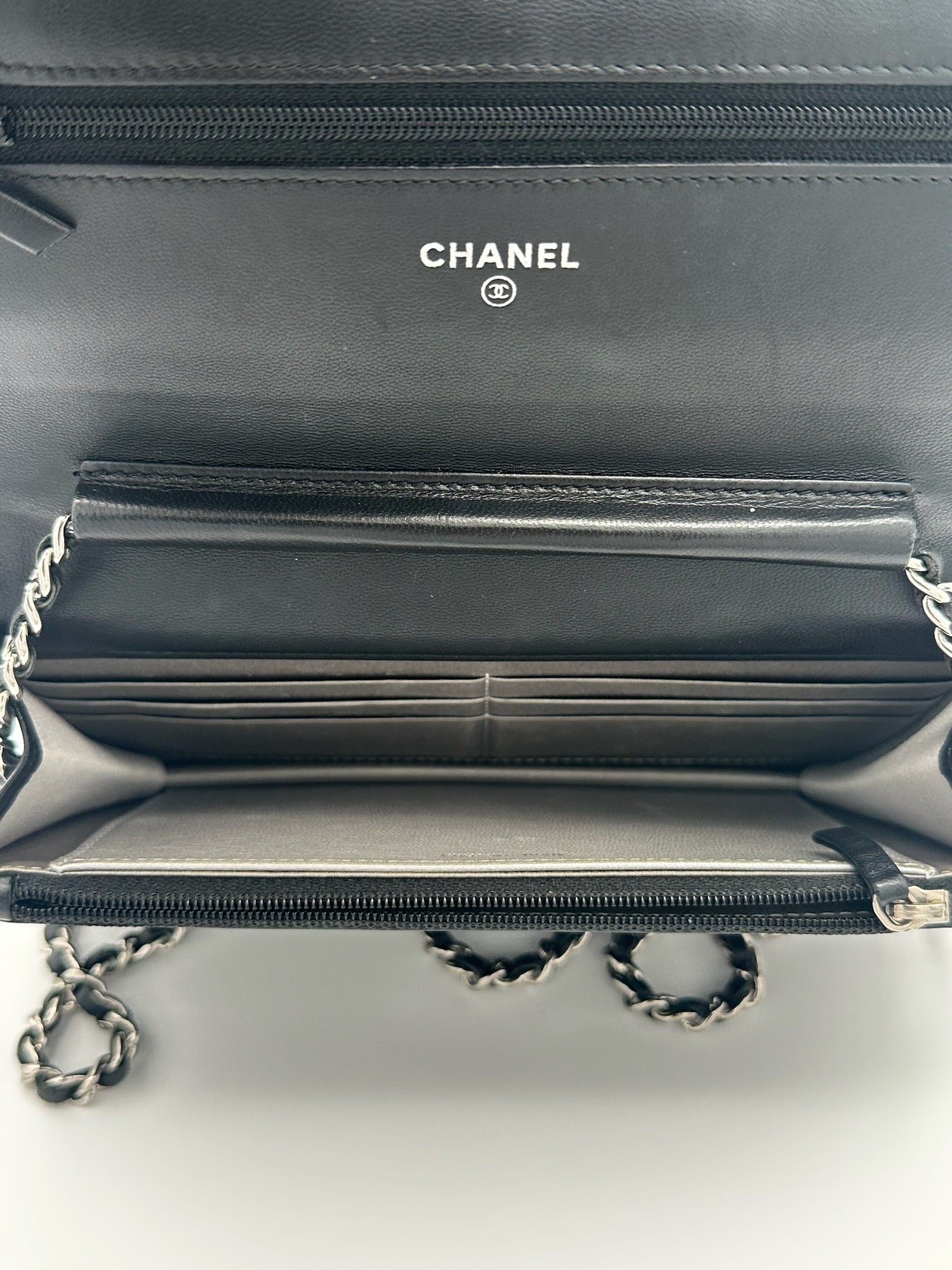 Chanel Camellia Wallet on Chain in black lambskin