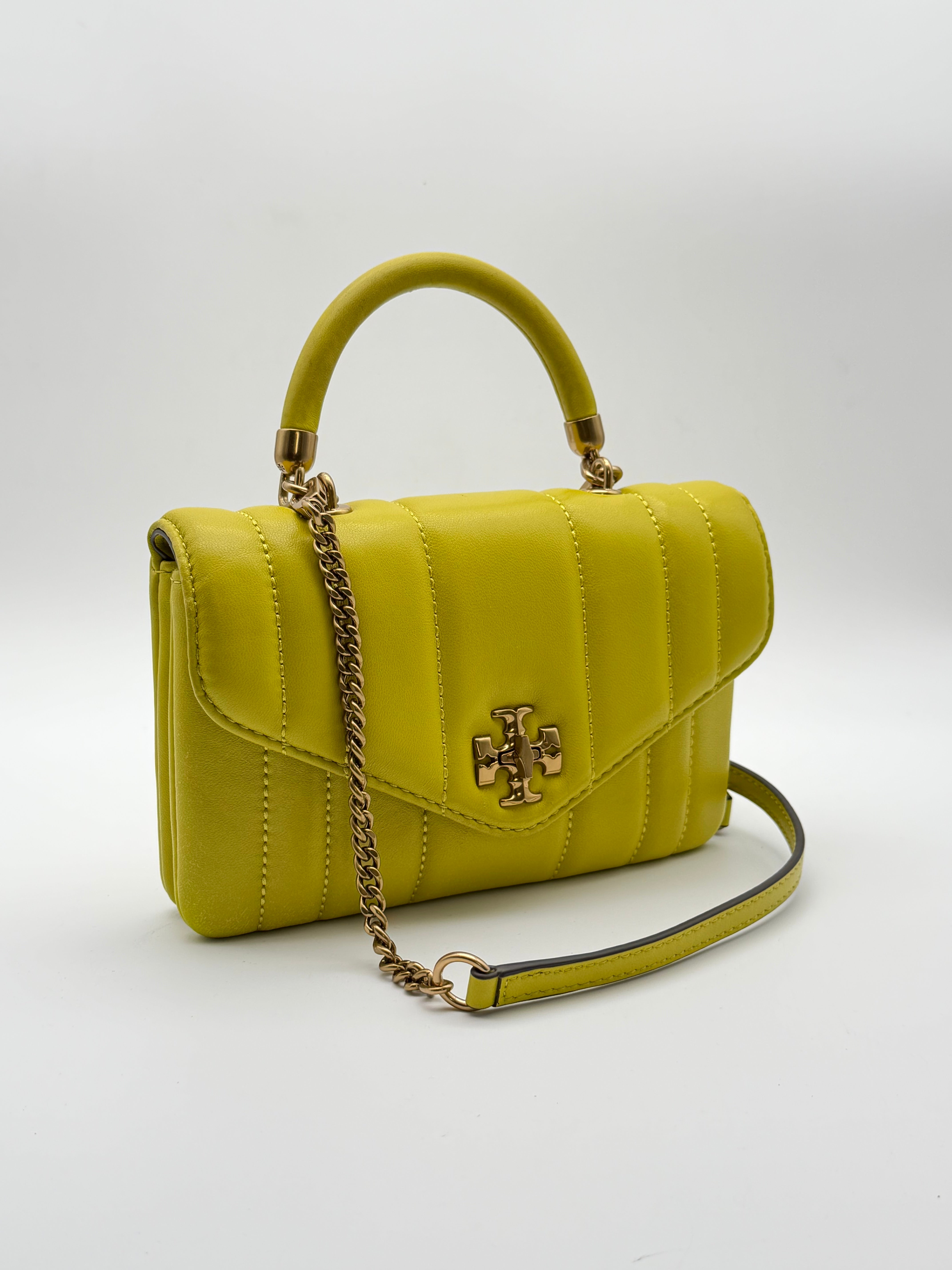 Tory Burch Mini Kira Top-Handle in pelle nappa trapuntata color lime fluo