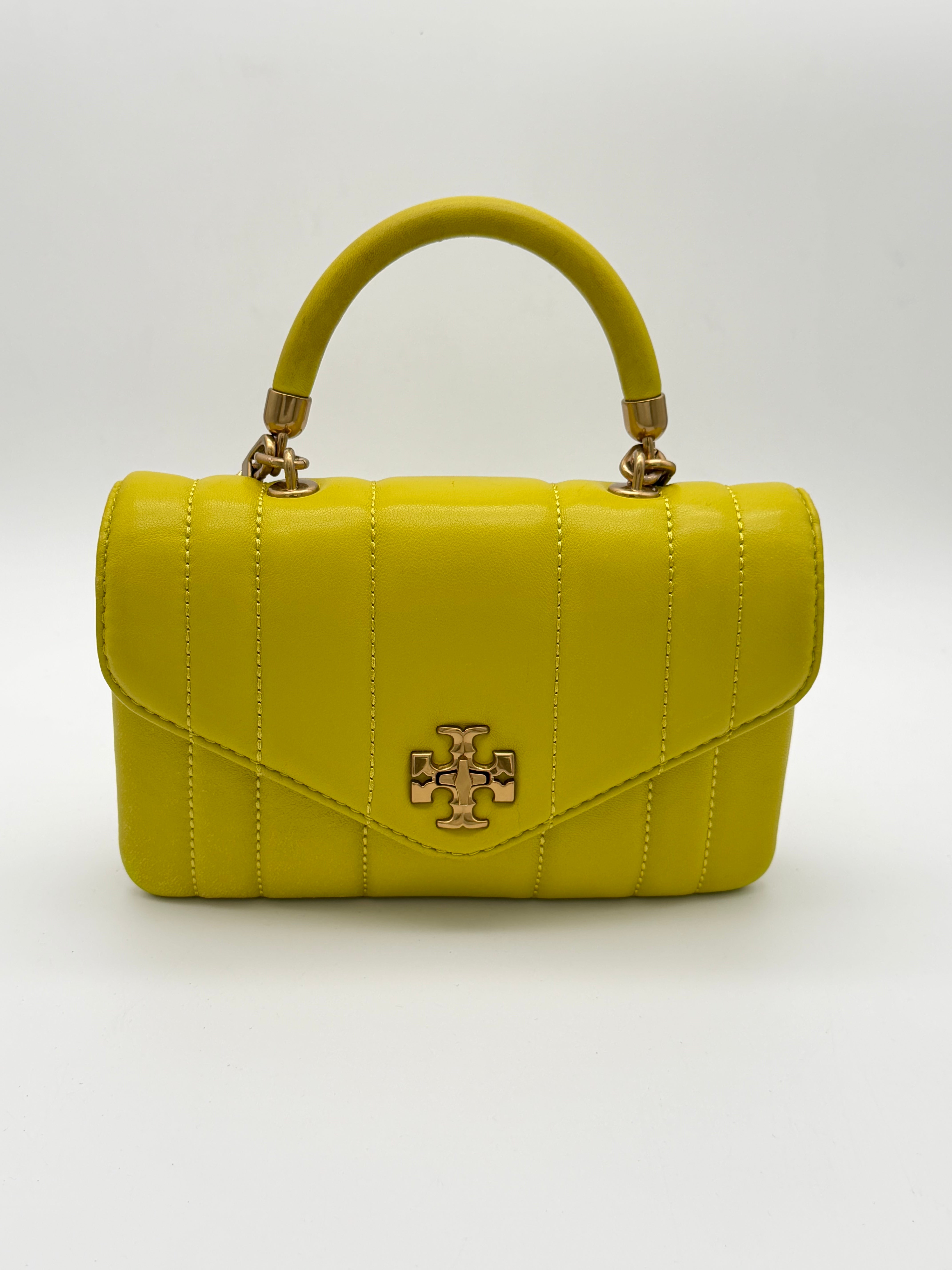 Tory Burch Mini Kira Top-Handle in pelle nappa trapuntata color lime fluo