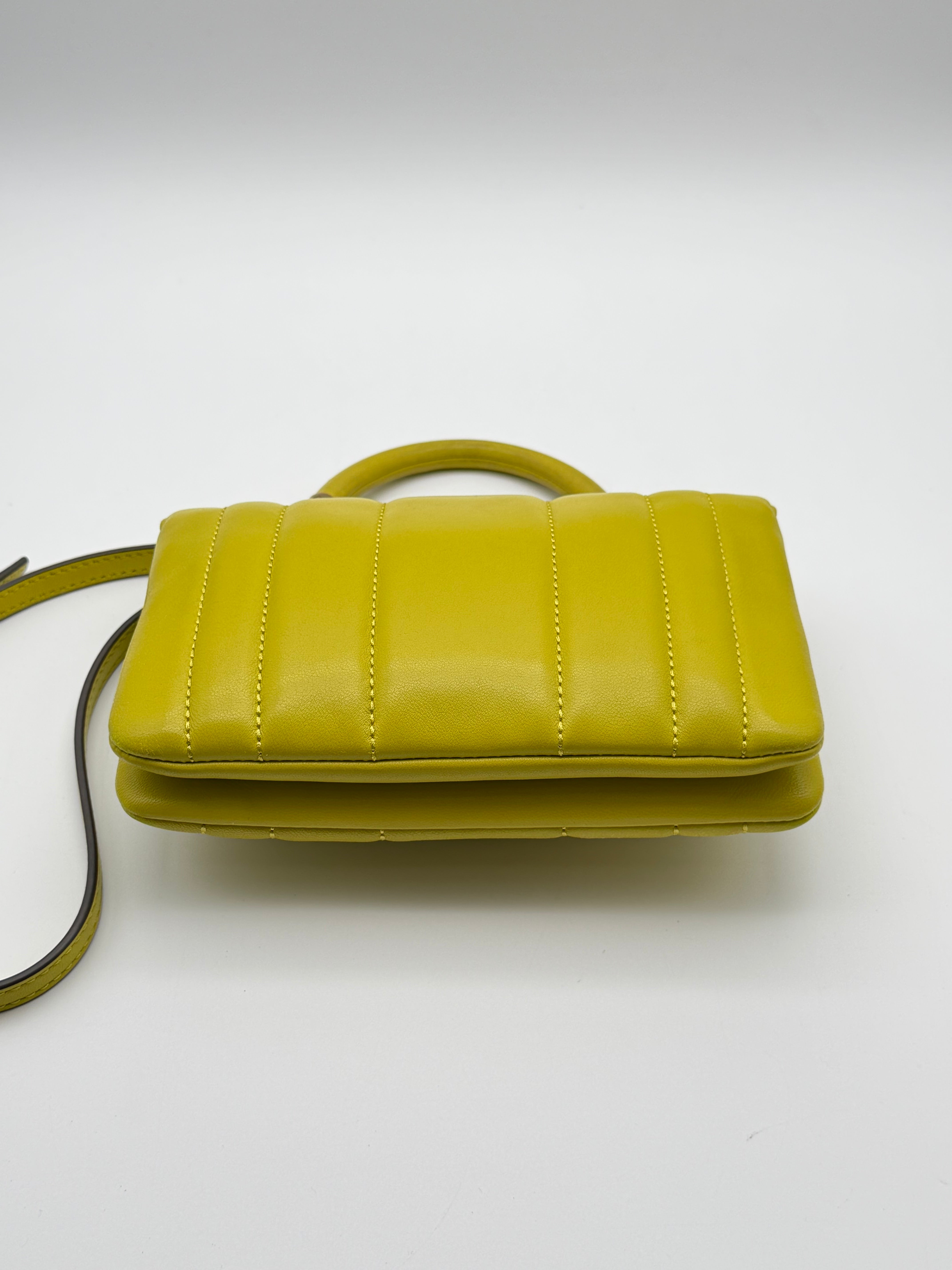 Tory Burch Mini Kira Top-Handle in quilted neon lime nappa leather