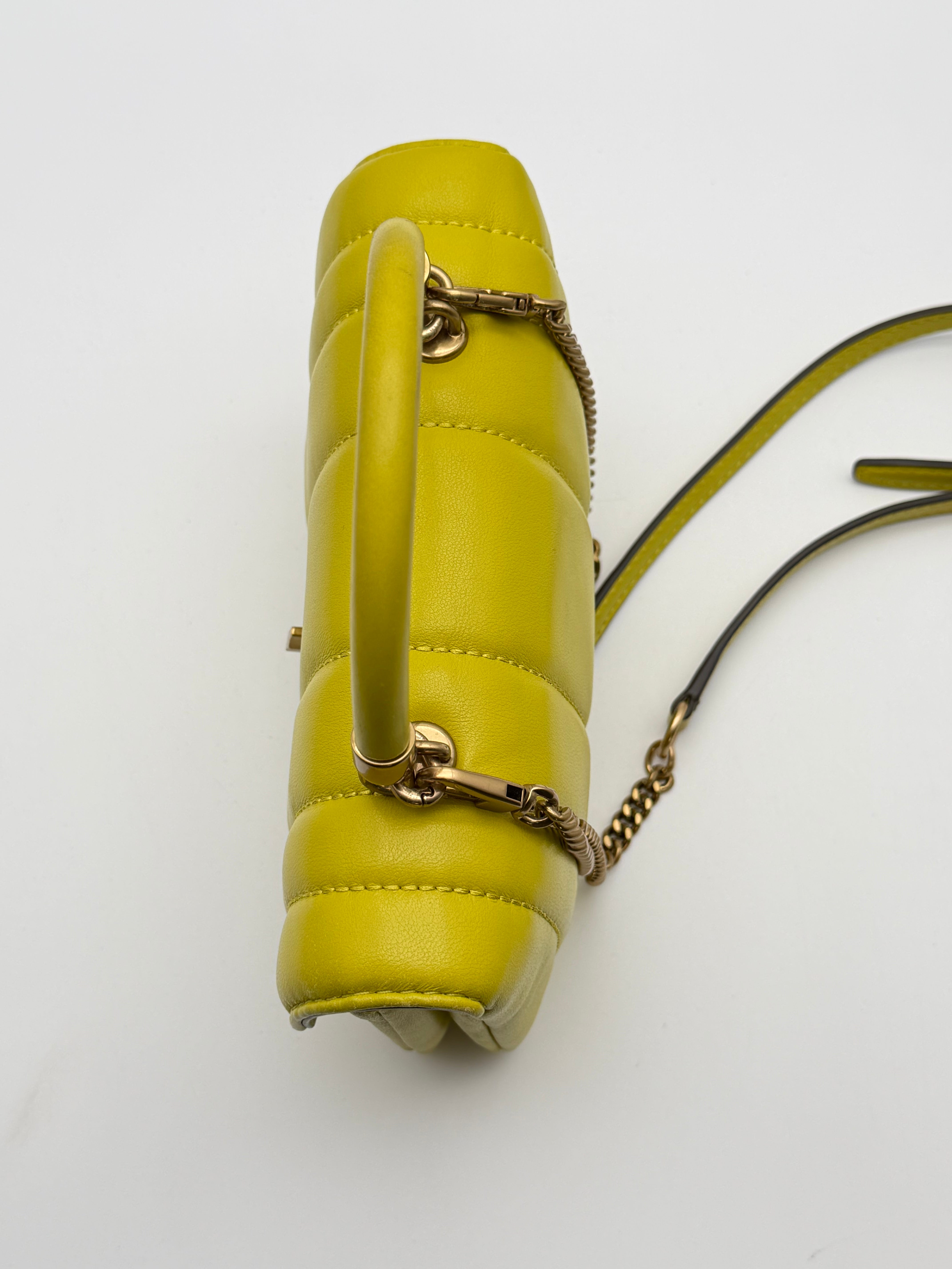 Tory Burch Mini Kira Top-Handle in quilted neon lime nappa leather