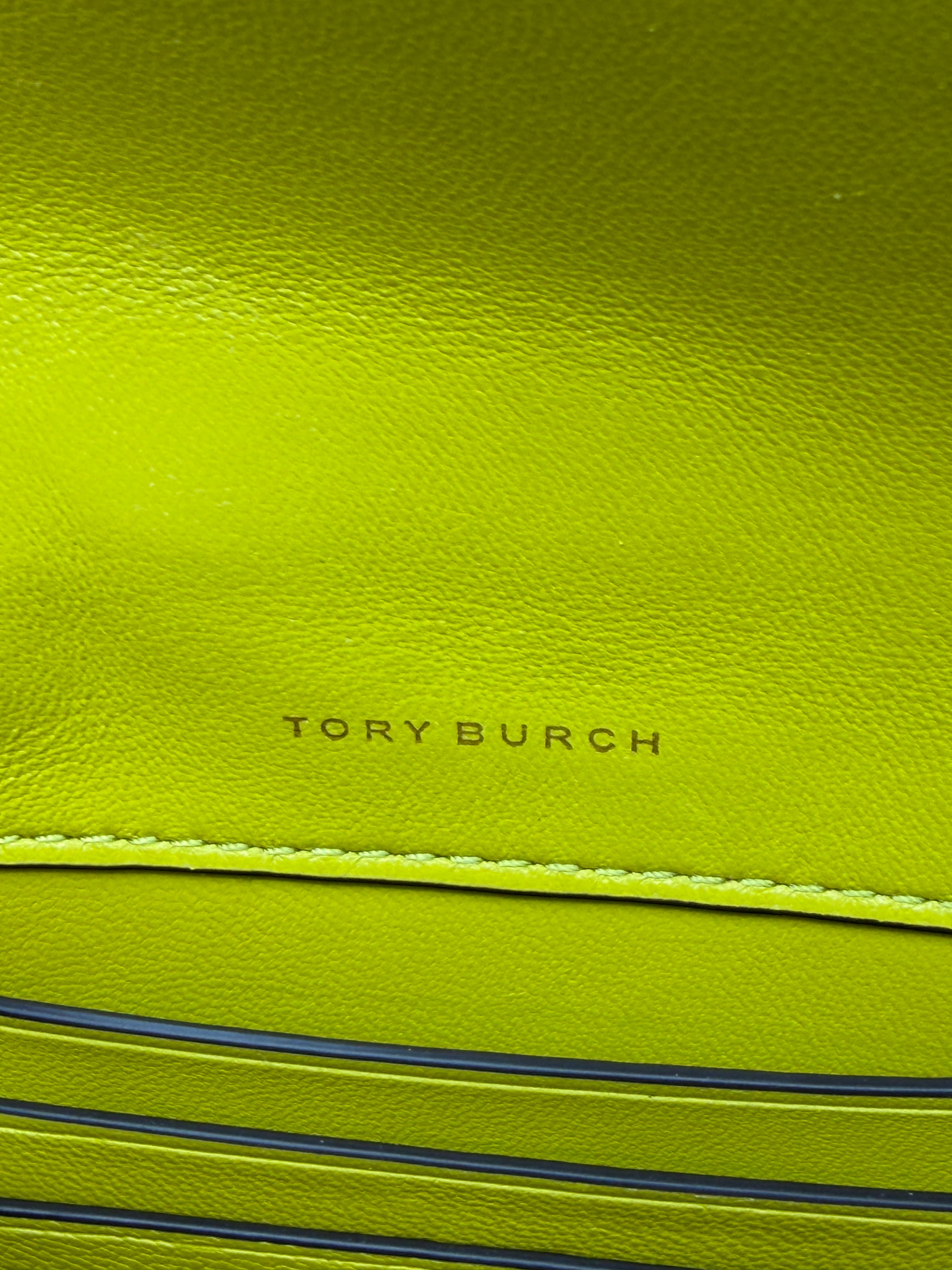 Tory Burch Mini Kira Top-Handle in quilted neon lime nappa leather