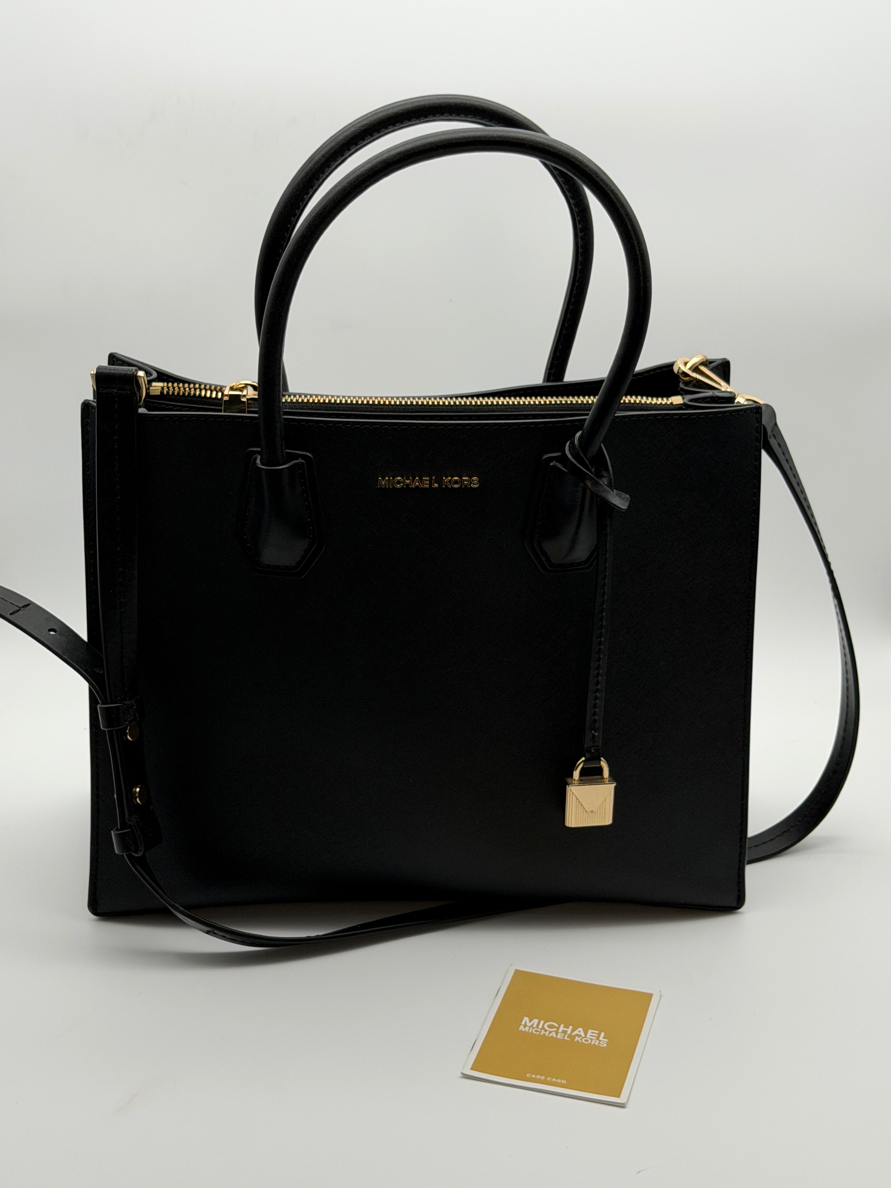Michael Kors Mercer Medium Saffiano Leather Crossbody Tote Bag Black