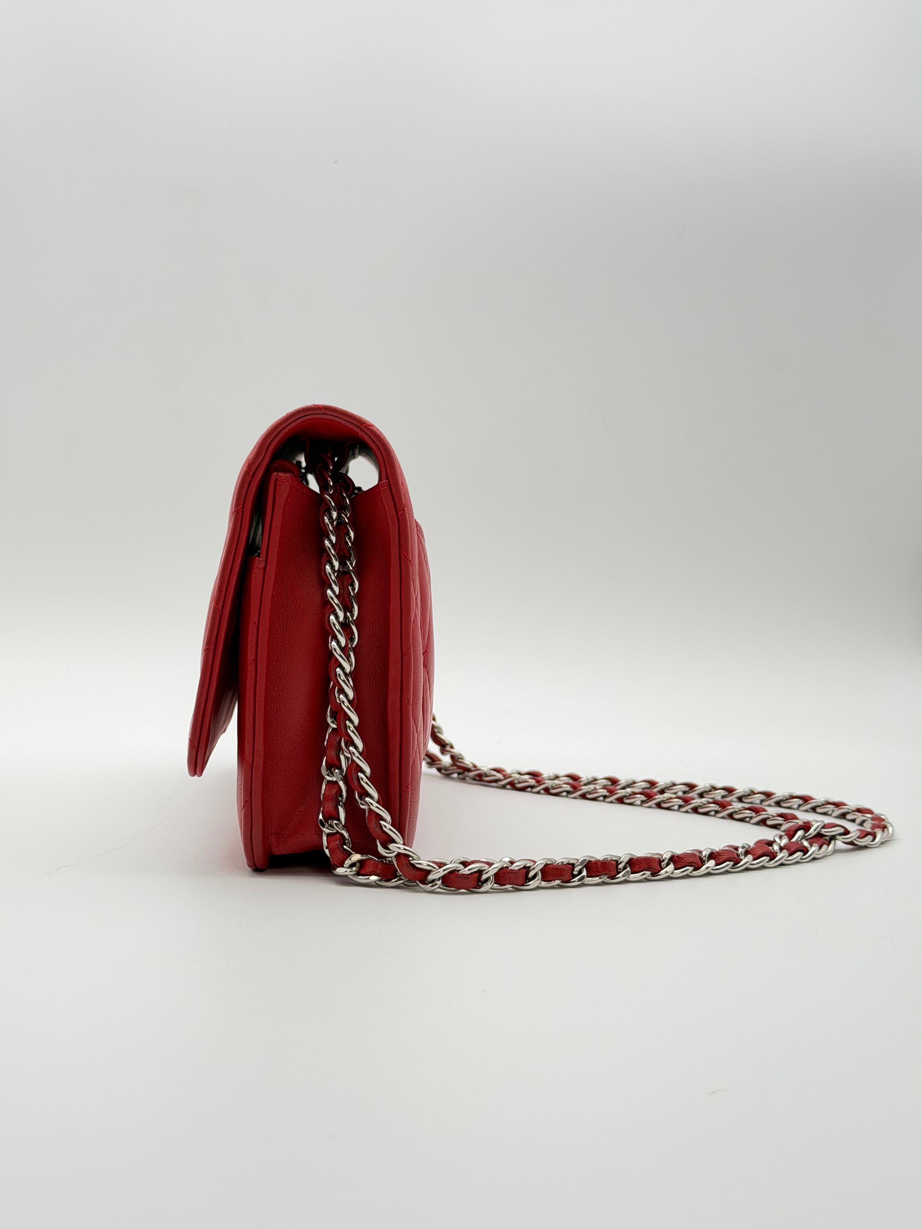 Chanel Limited Edition Red Lambskin Wallet on Chain