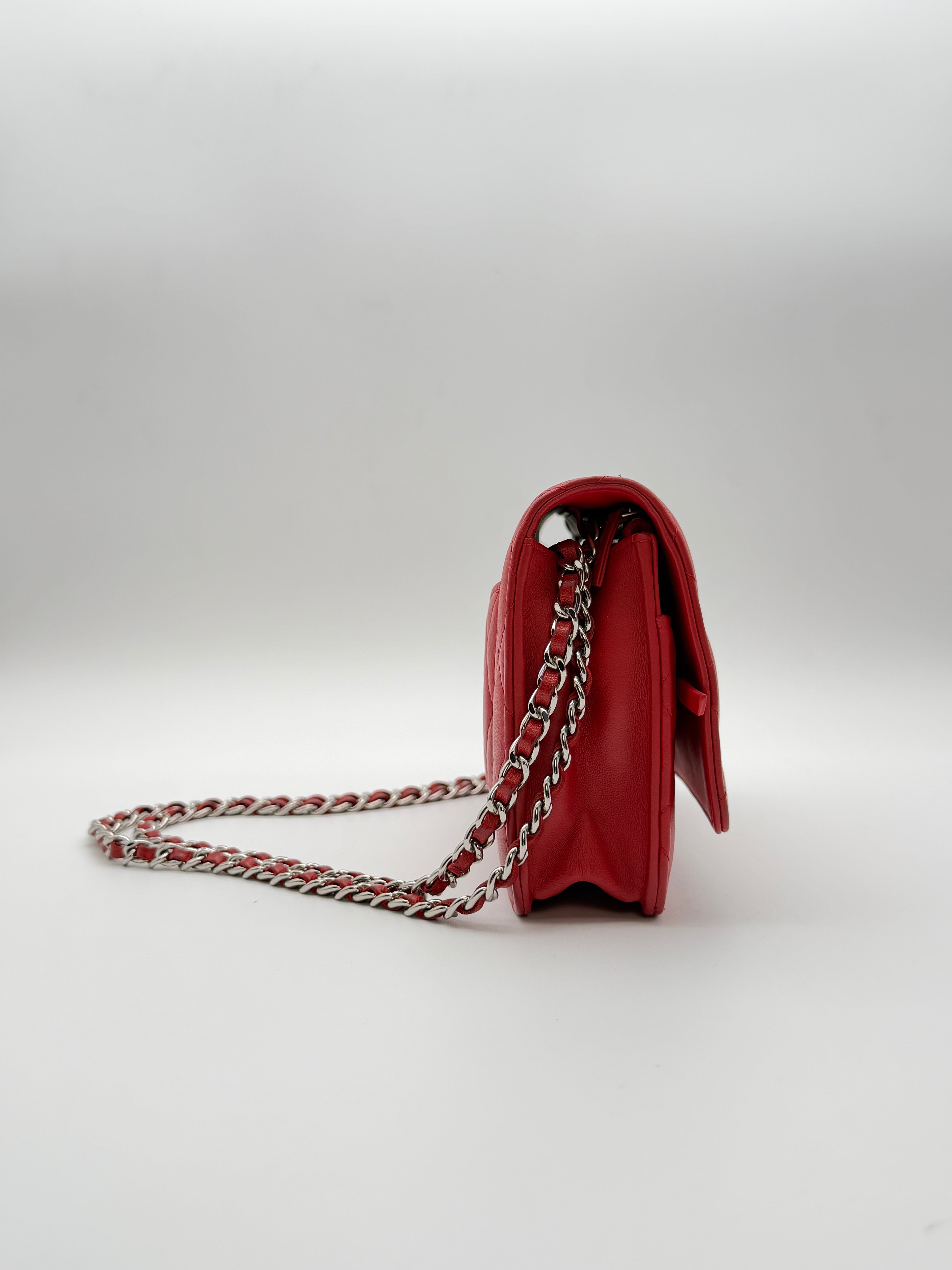 Chanel Limited Edition Red Lambskin Wallet on Chain