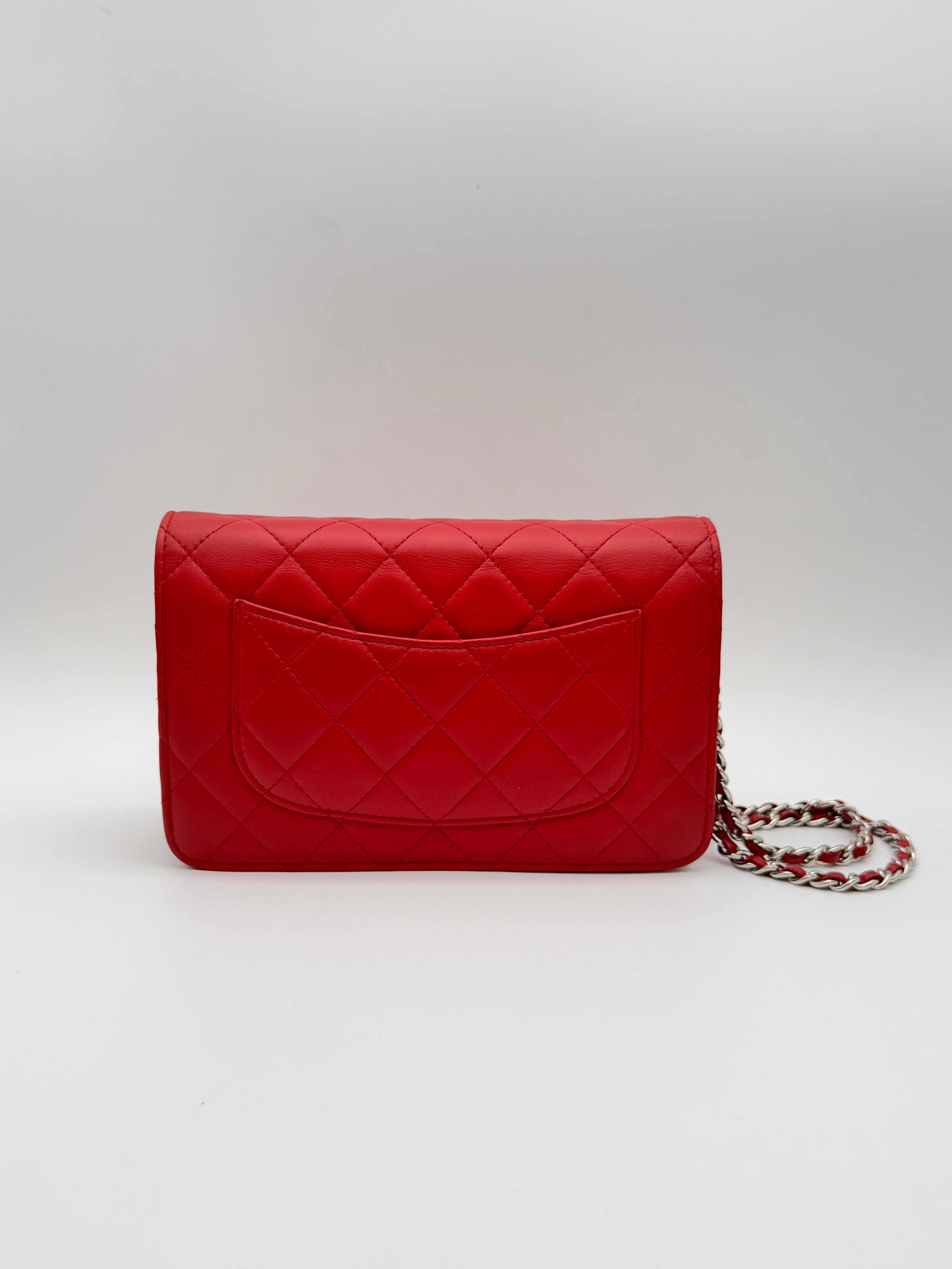 Chanel Limited Edition Red Lambskin Wallet on Chain