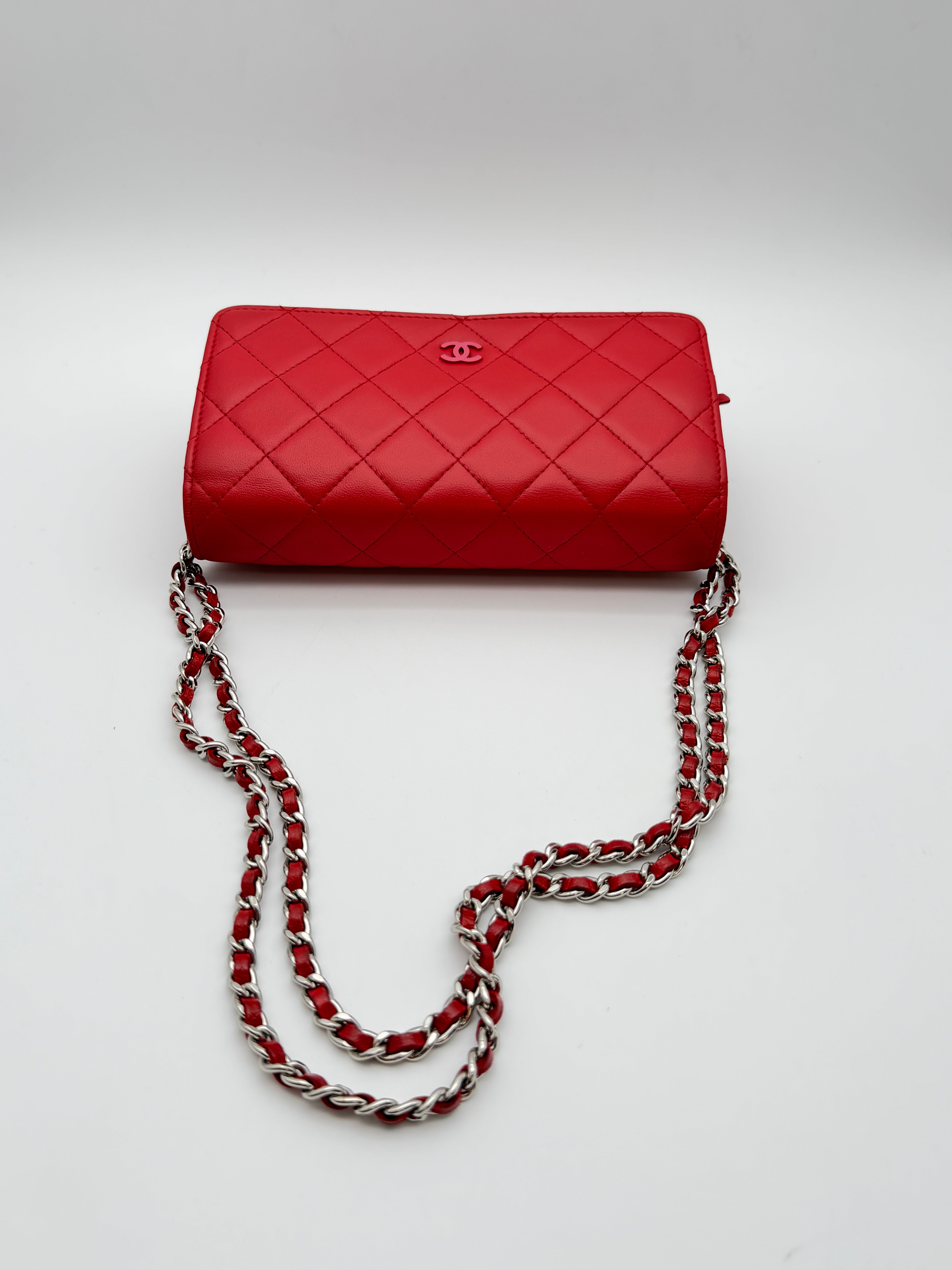 Chanel Limited Edition Red Lambskin Wallet on Chain