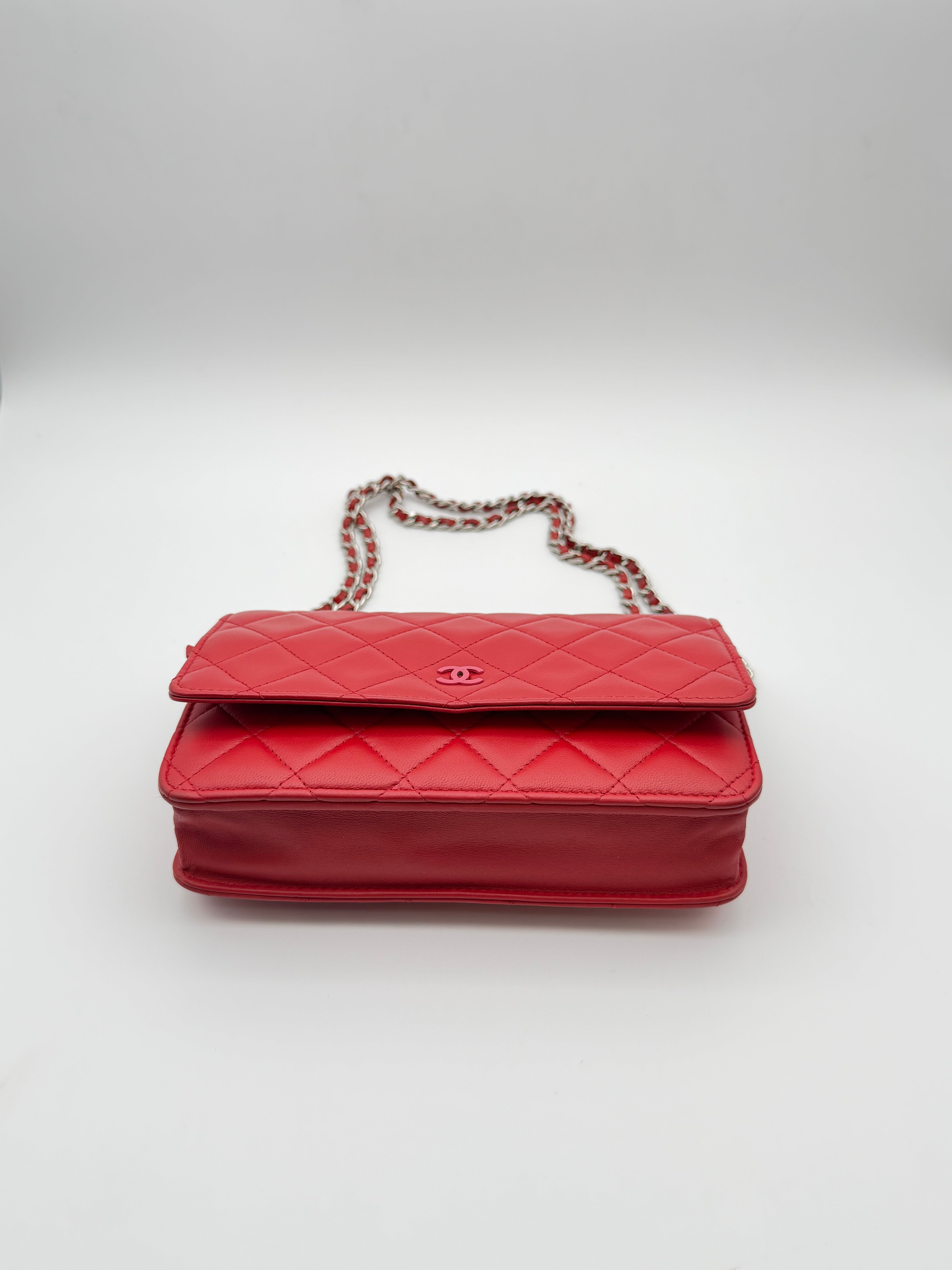 Chanel Limited Edition Red Lambskin Wallet on Chain