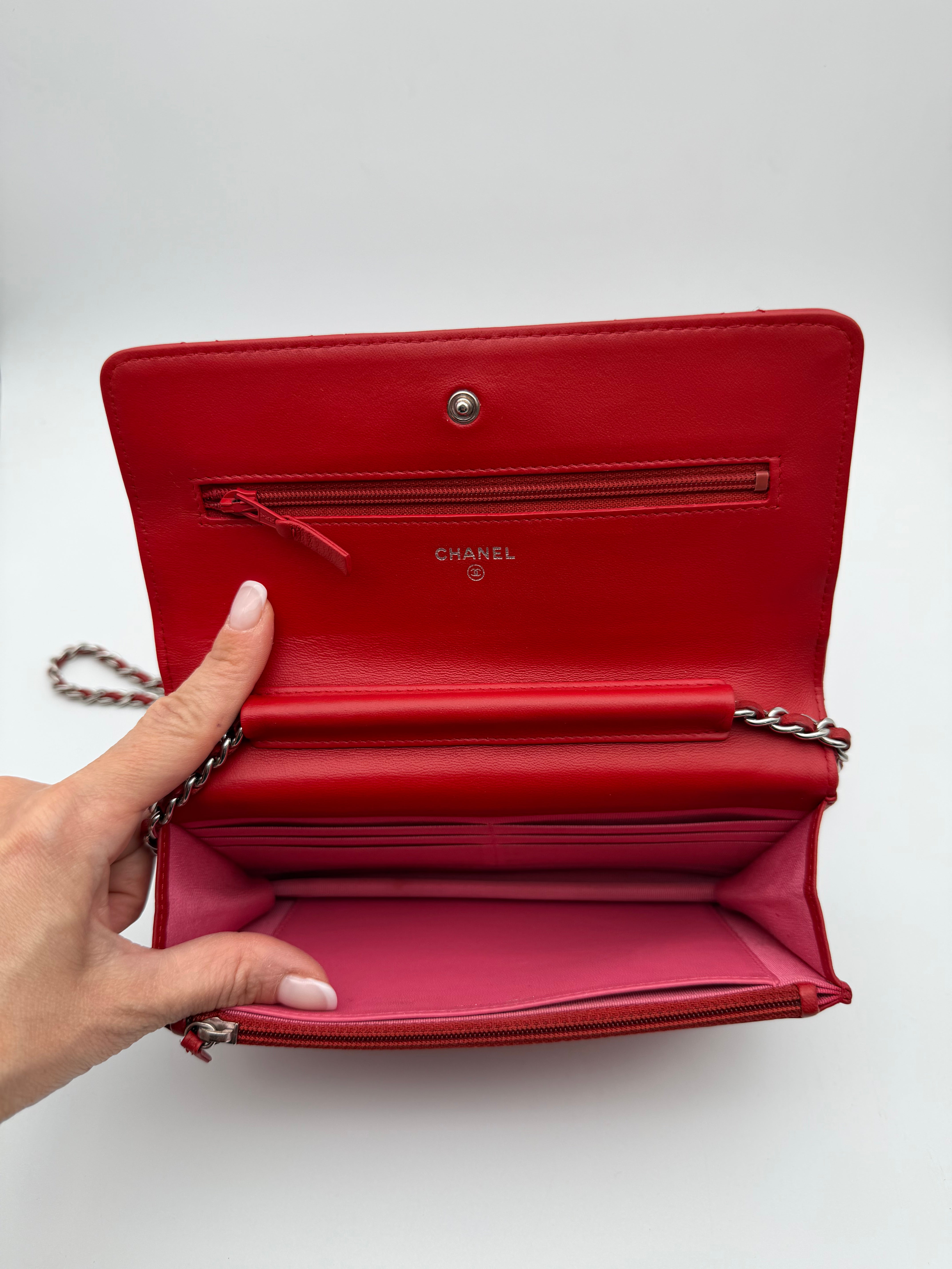 Chanel Limited Edition Red Lambskin Wallet on Chain