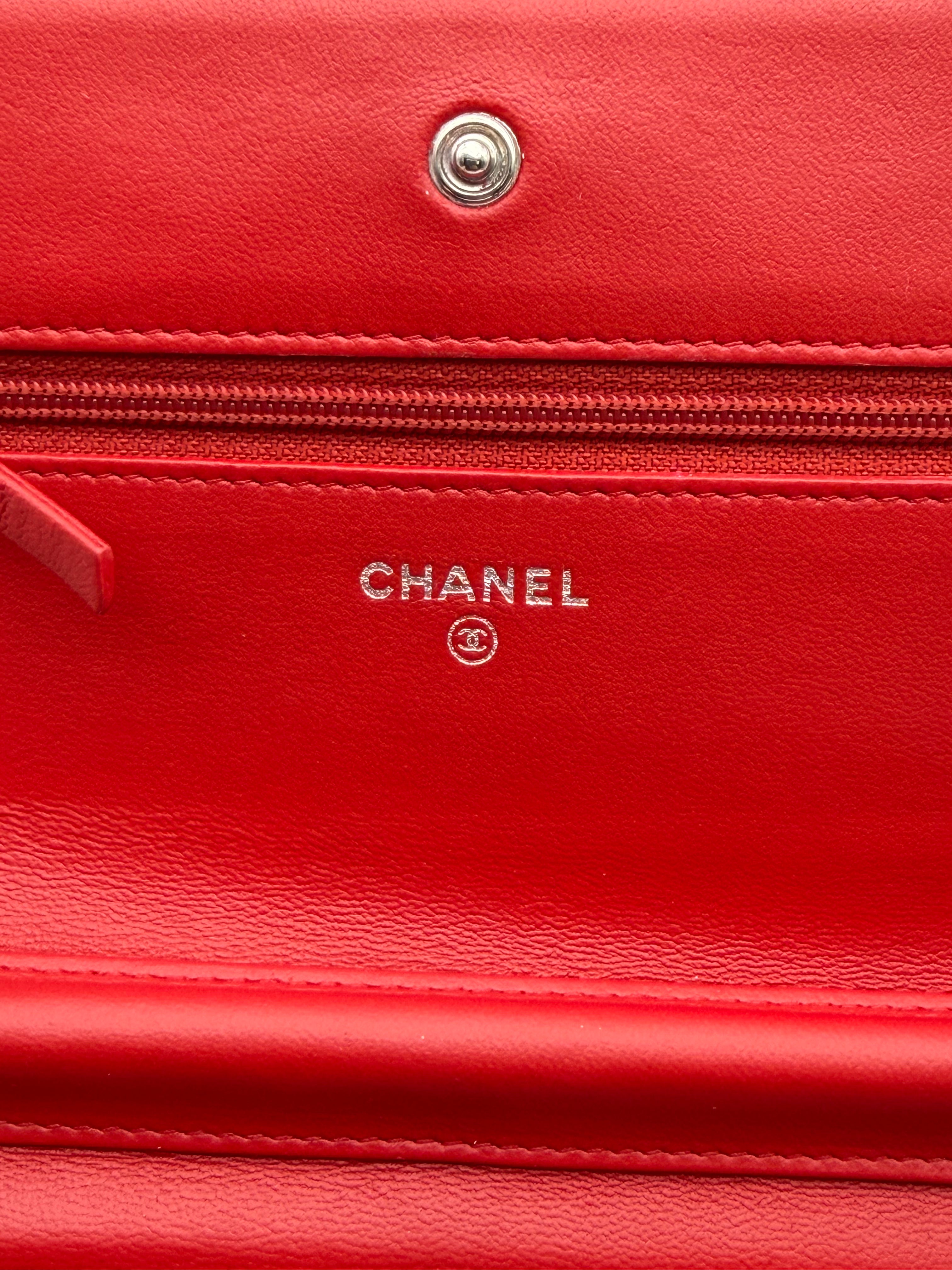 Chanel Limited Edition Red Lambskin Wallet on Chain