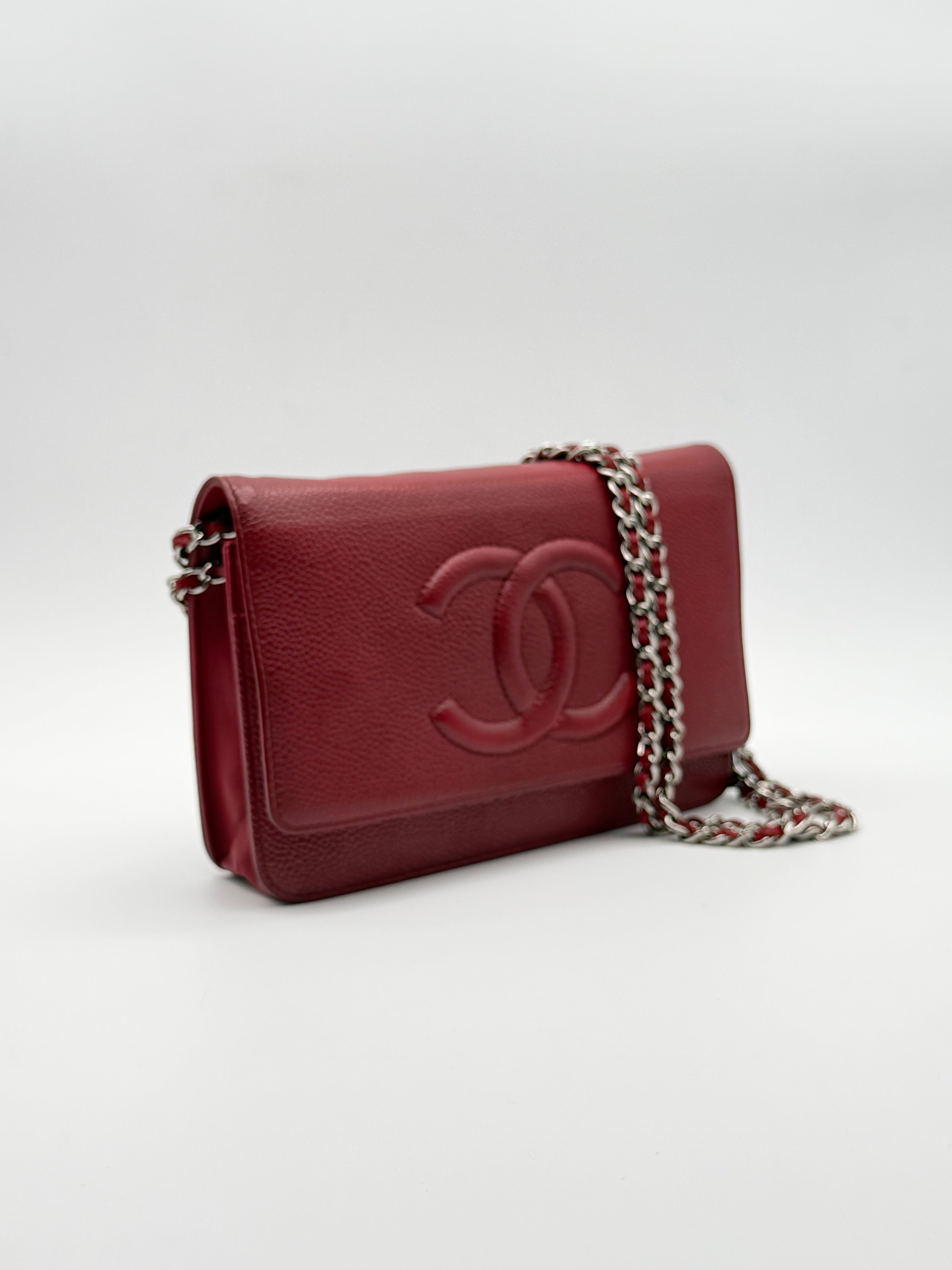 Chanel Wallet on Chain Timeless Double C in pelle di vitello Caviar rossa