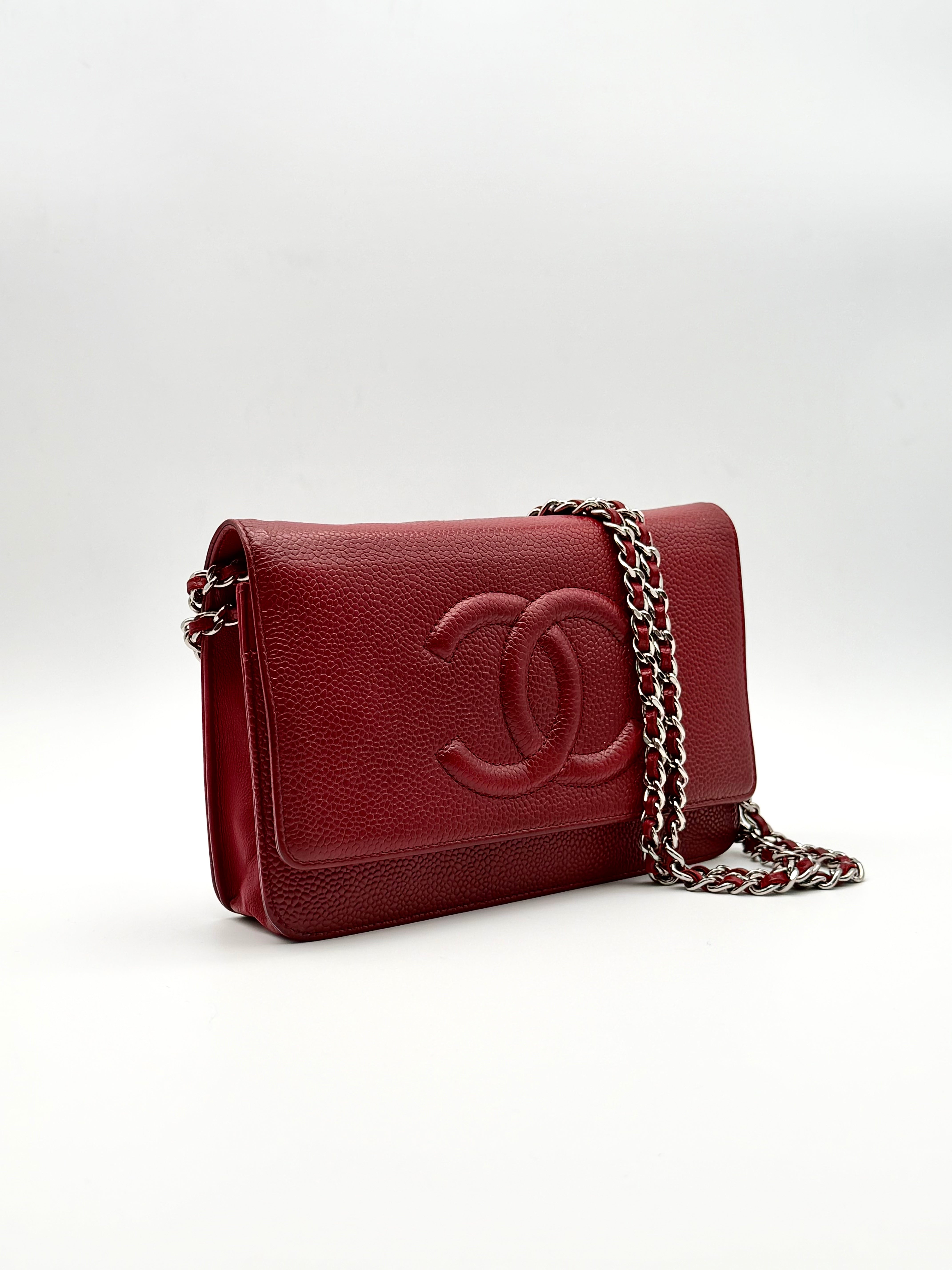 Chanel Wallet on Chain Timeless Double C in pelle di vitello Caviar rossa