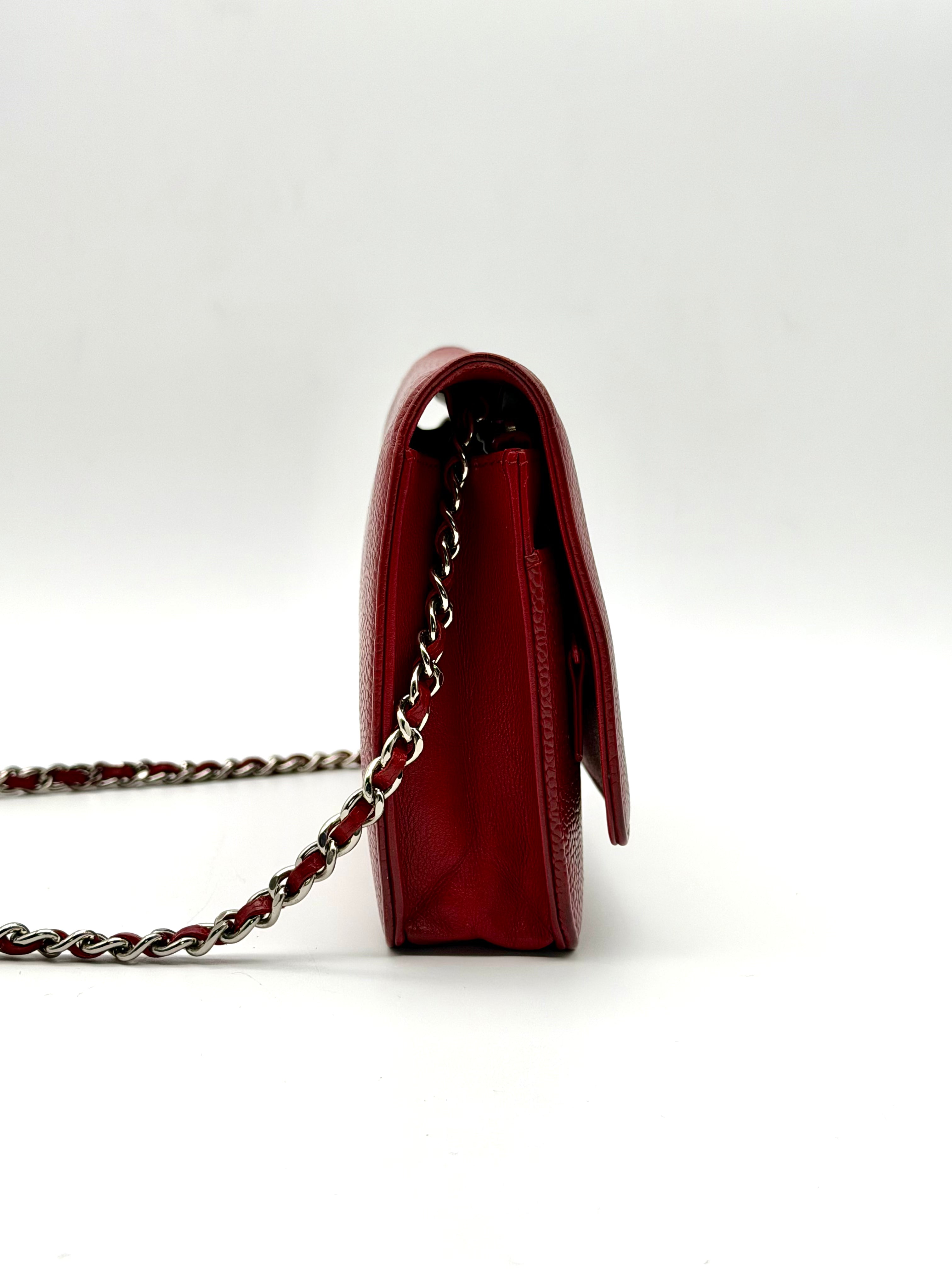 Chanel Wallet on Chain Timeless Double C in pelle di vitello Caviar rossa