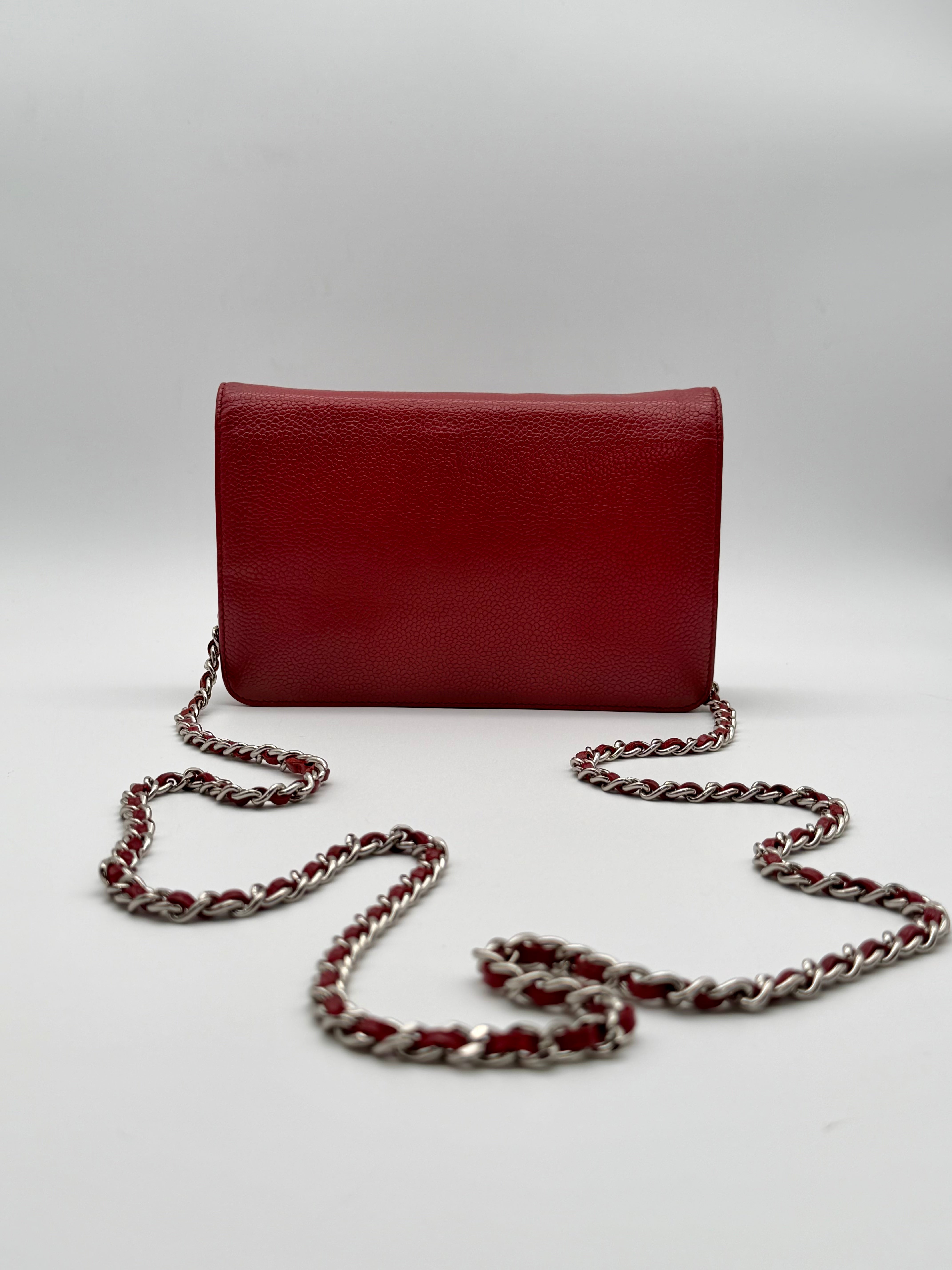 Chanel Wallet on Chain Timeless Double C in pelle di vitello Caviar rossa