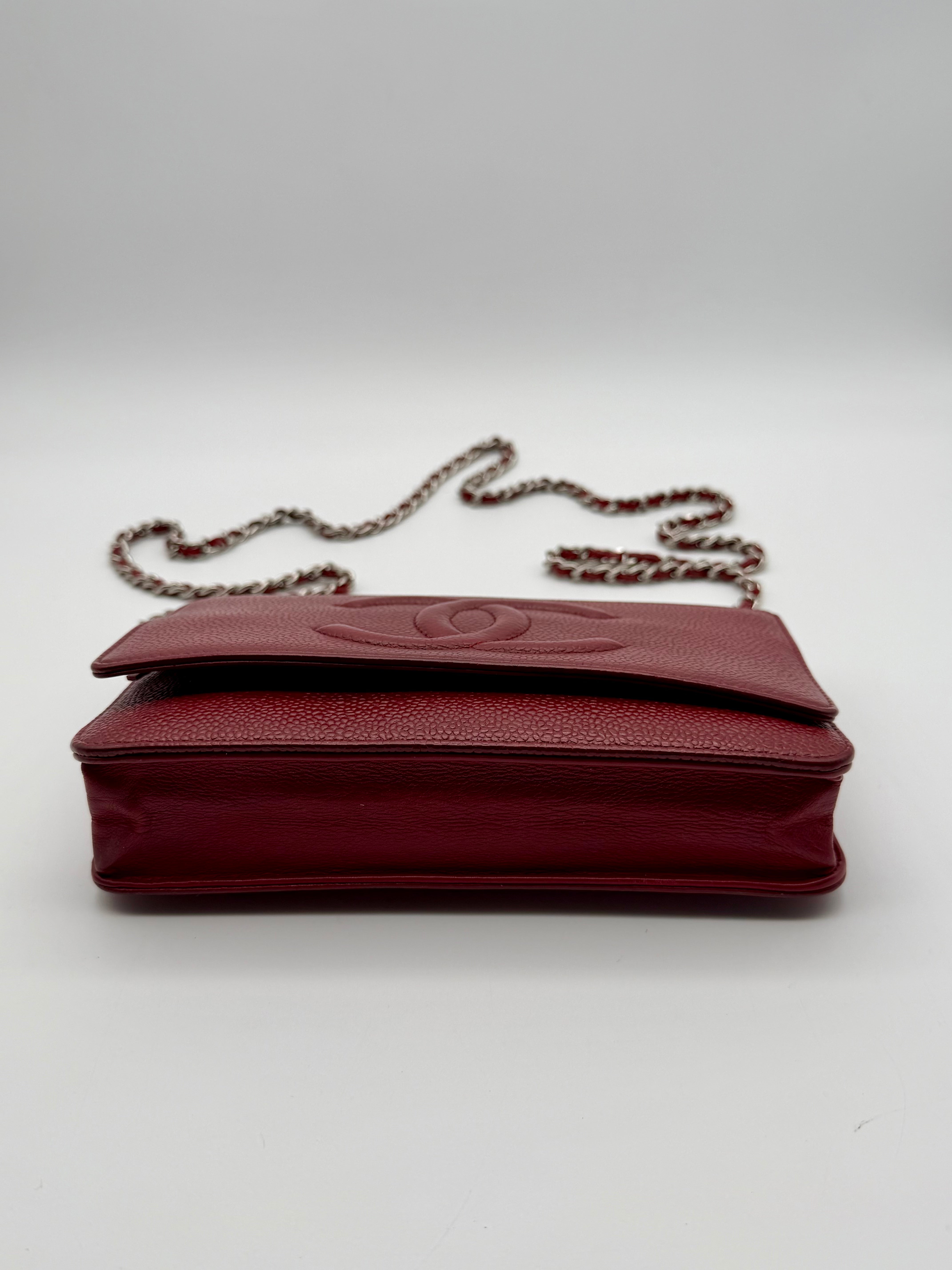 Chanel Wallet on Chain Timeless Double C in pelle di vitello Caviar rossa