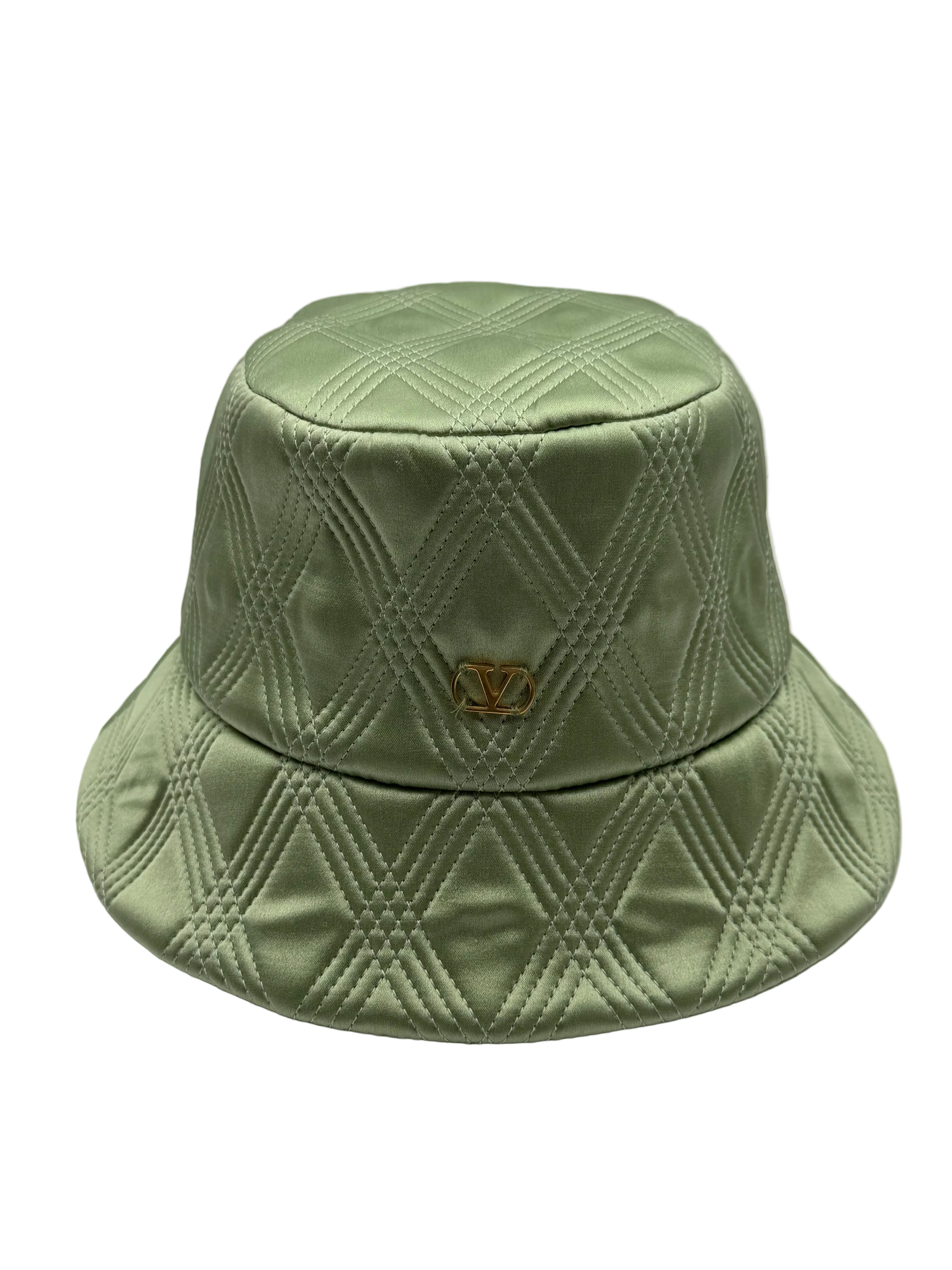 Valentino Garavani Cappello in tessuto trapuntato color verde con mini logo V