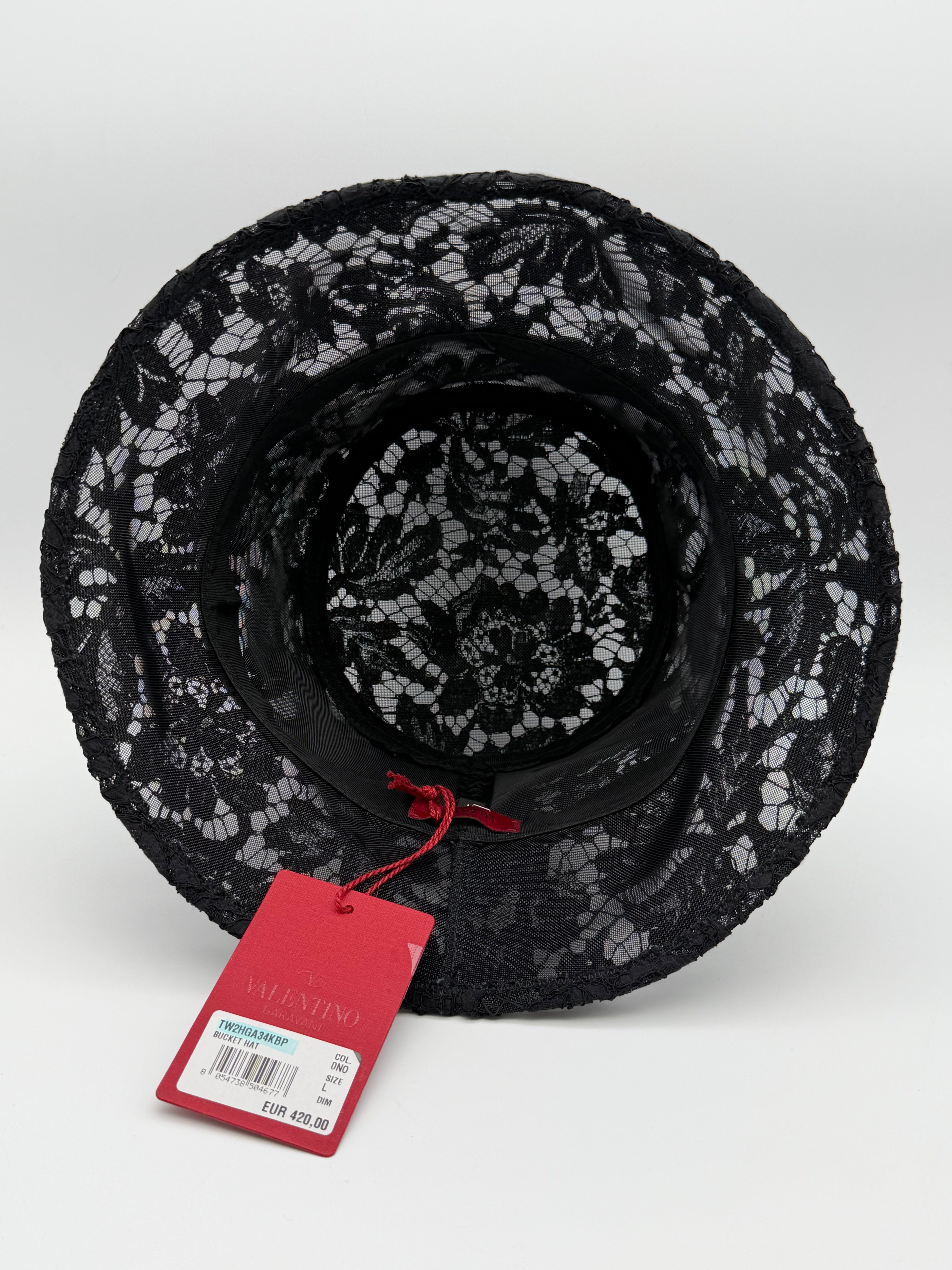 Valentino Garavani Cappello a secchiello in rete floreale di misto cotone nero in pizzo